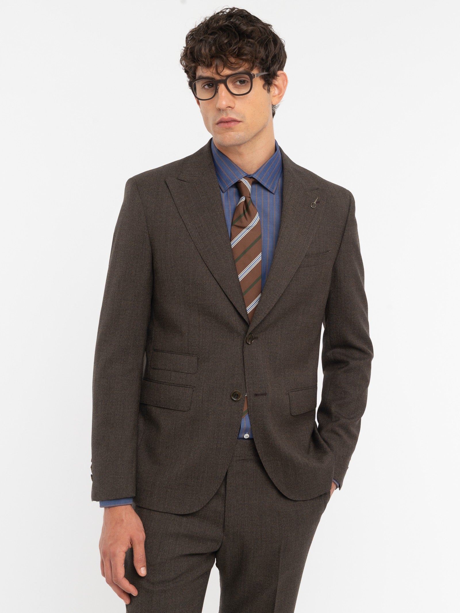 Abito microtexture in lana vergine 44 / MARRONE