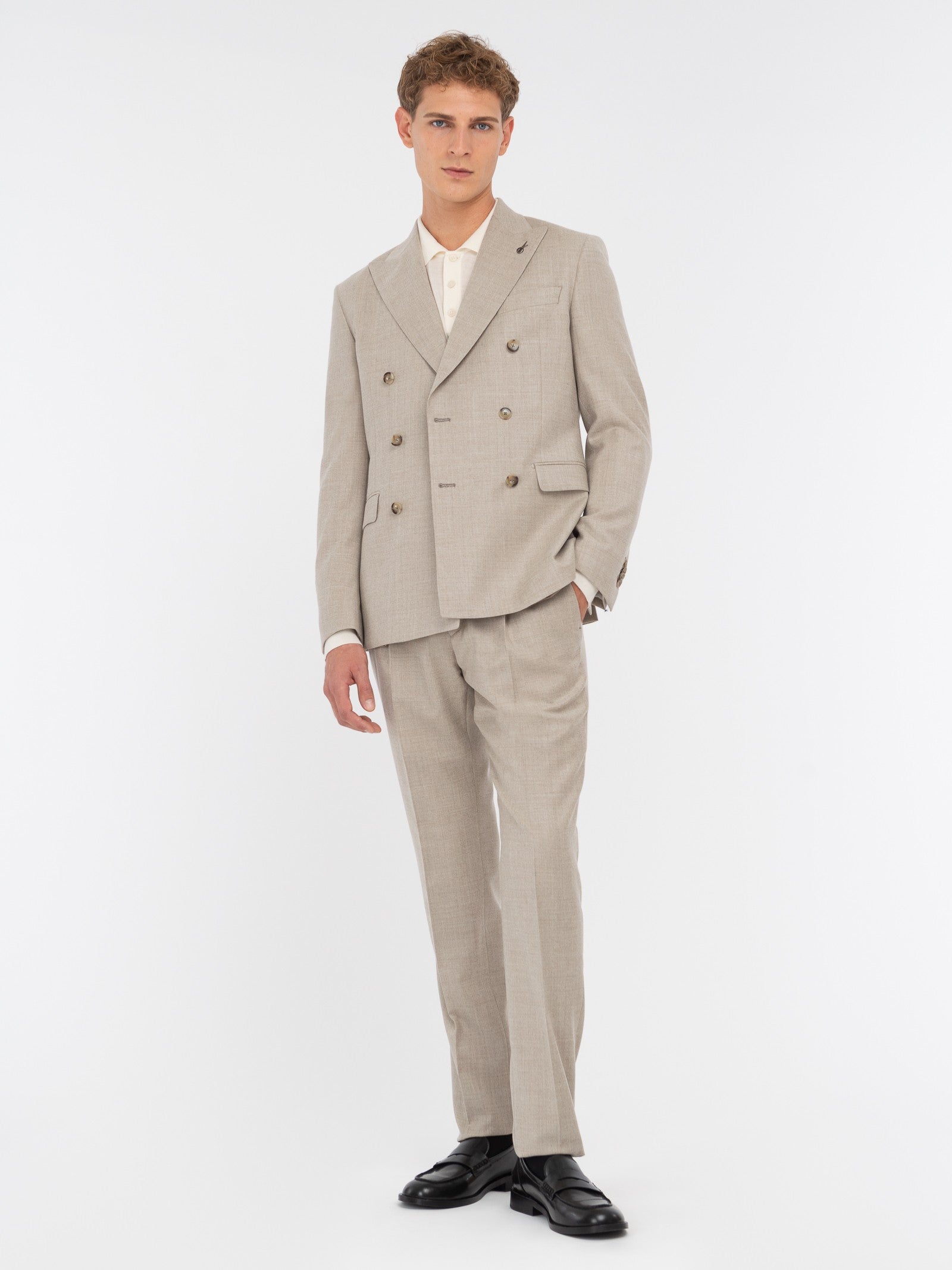 Abito doppiopetto in flanella di lana stretch 44 / BEIGE