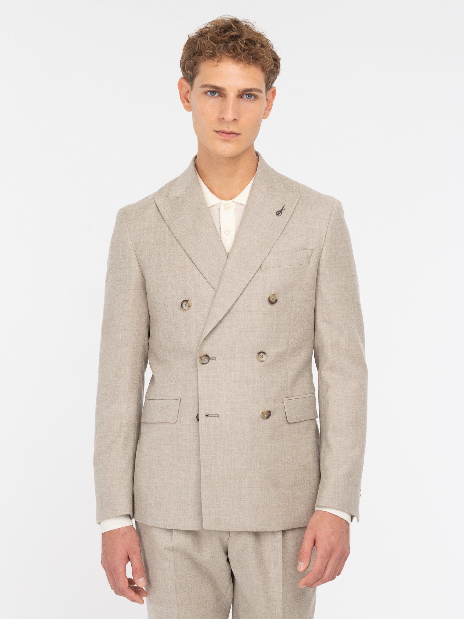Abito doppiopetto in flanella di lana stretch 44 / BEIGE