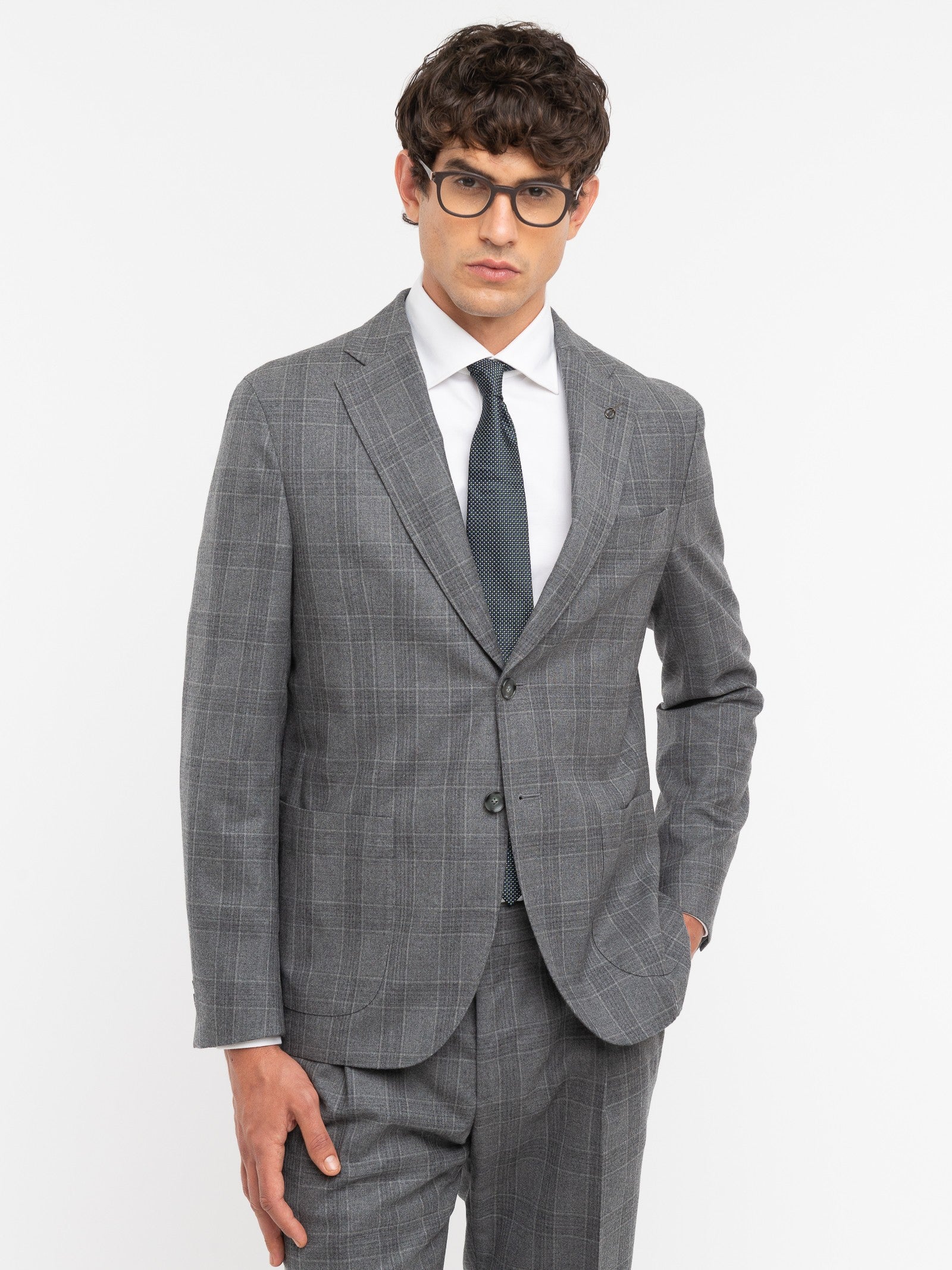 Abito check di lana stretch 44 / GRIGIO