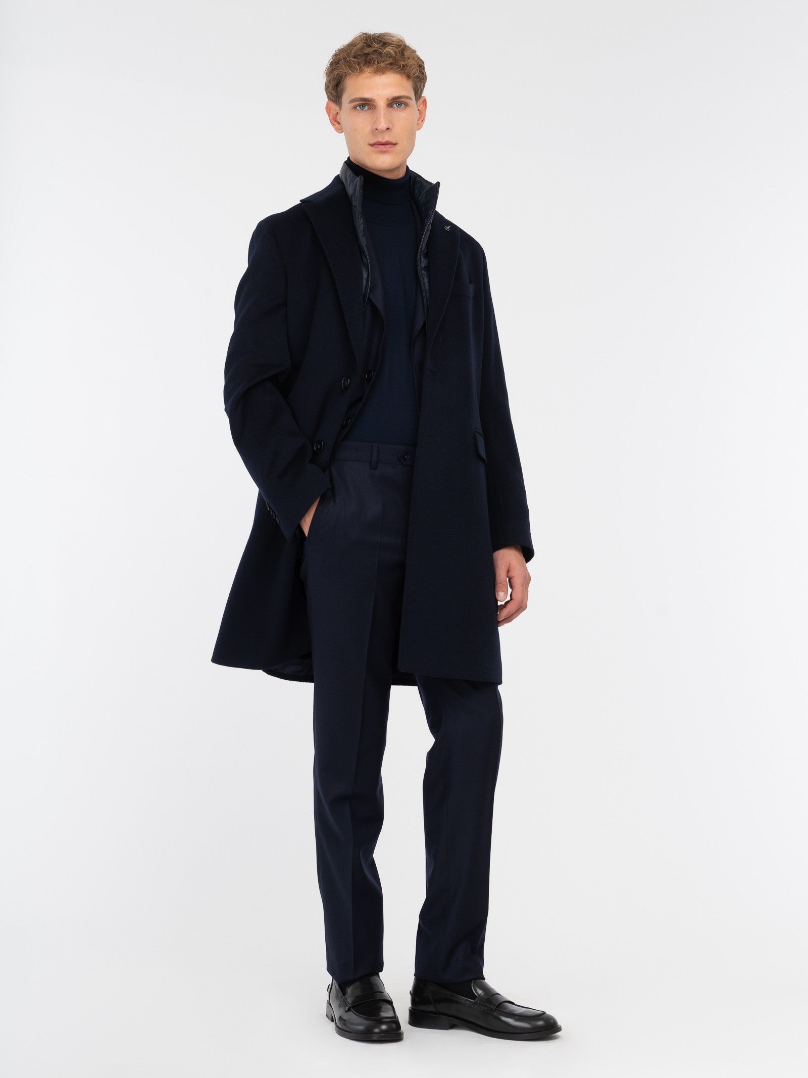 Cappotto con pettorina panno misto lana cashmere 44 / BLU