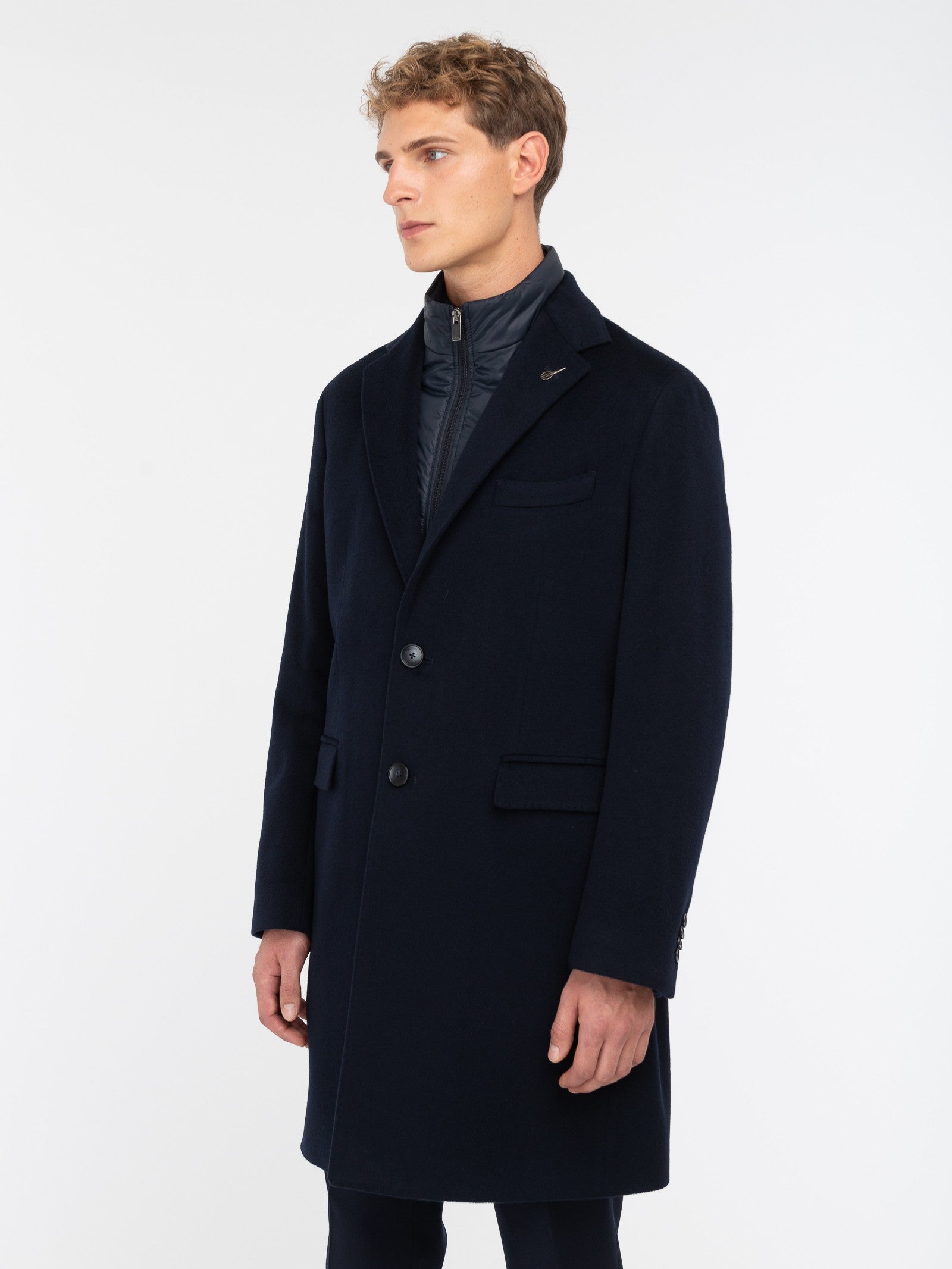 Cappotto con pettorina panno misto lana cashmere 44 / BLU