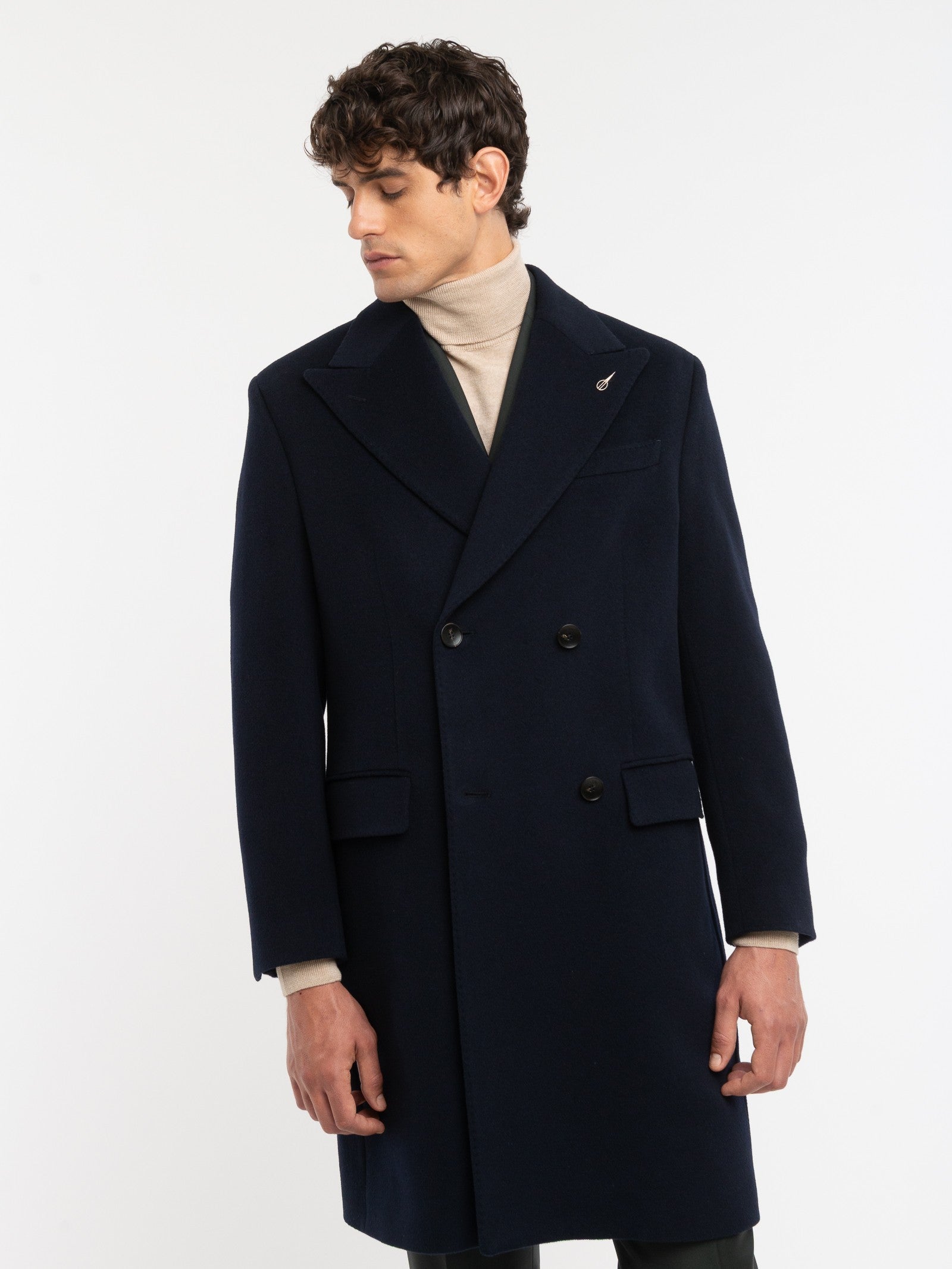 Cappotto doppiopetto panno misto lana cashmere 44 / BLU
