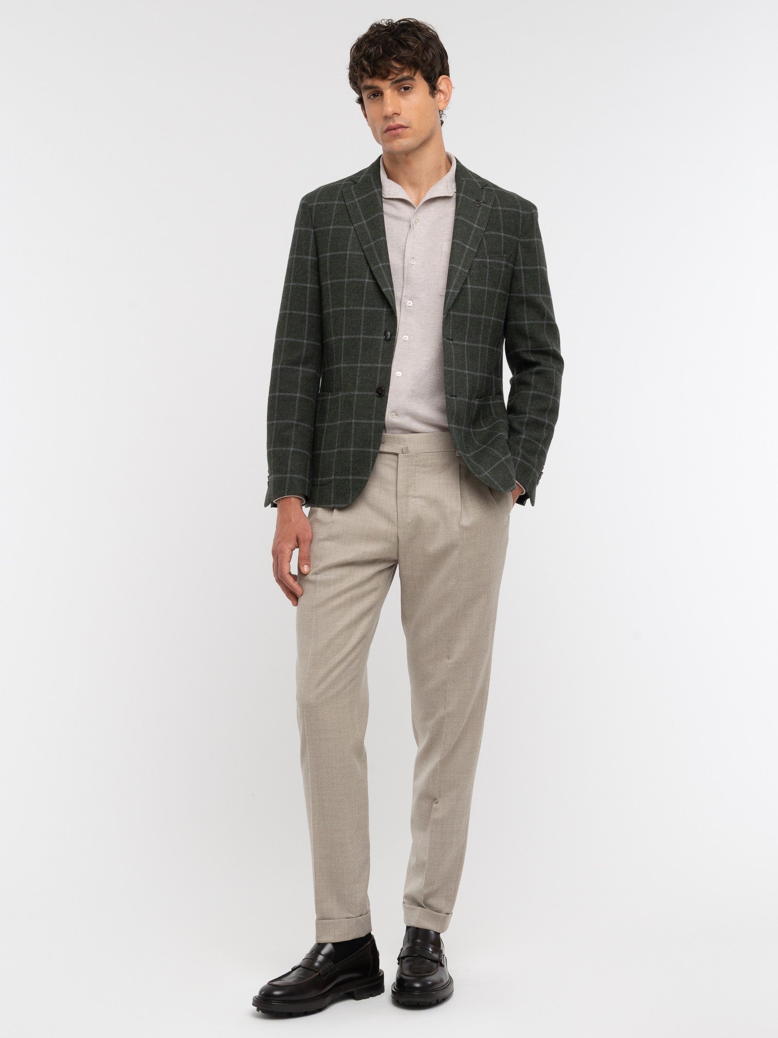 Giacca sfoderata check in misto lana 44 / VERDE
