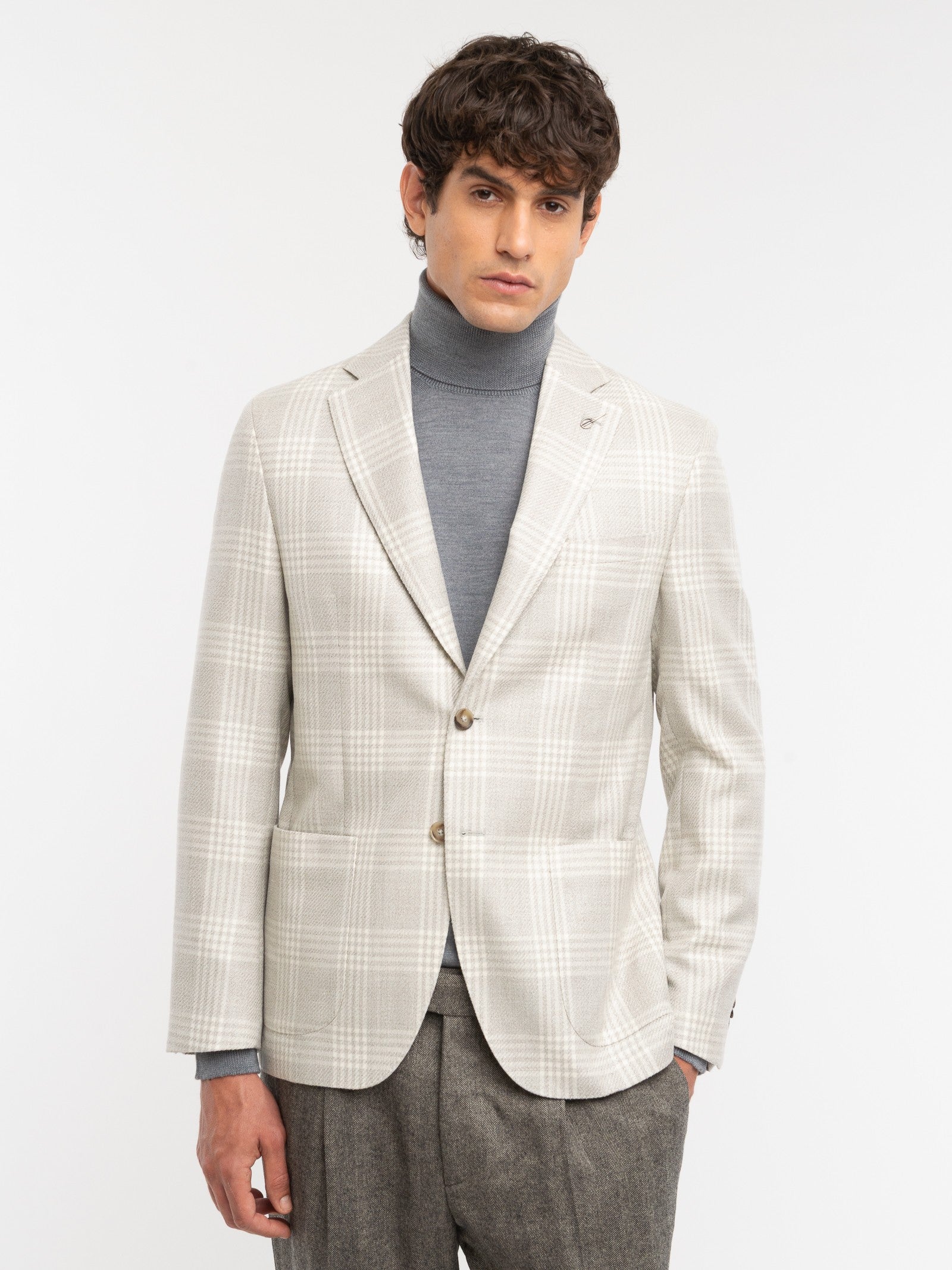 Giacca sfoderata macrocheck misto lana seta 44 / BEIGE