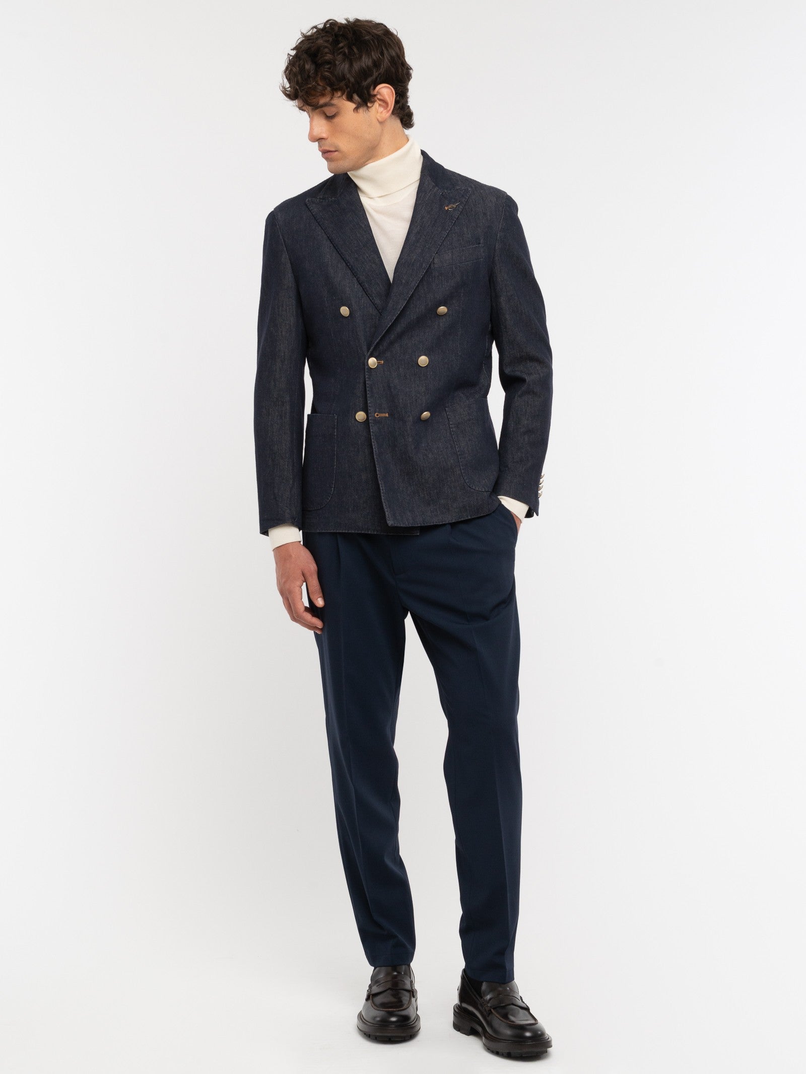 Giacca doppiopetto lavata in denim stretch 44 / BLU