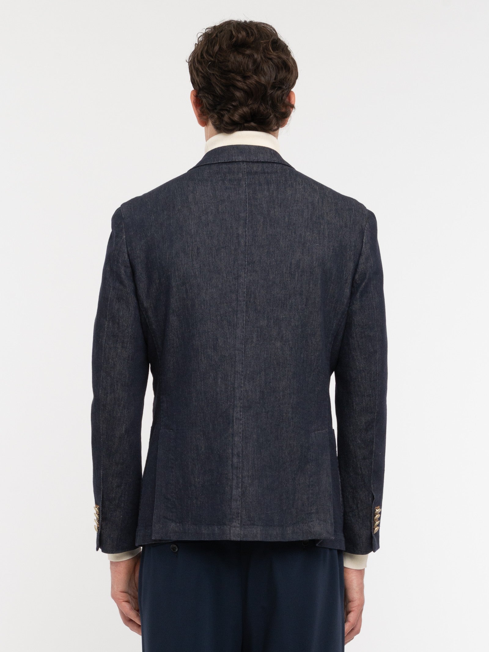 Giacca doppiopetto lavata in denim stretch 44 / BLU