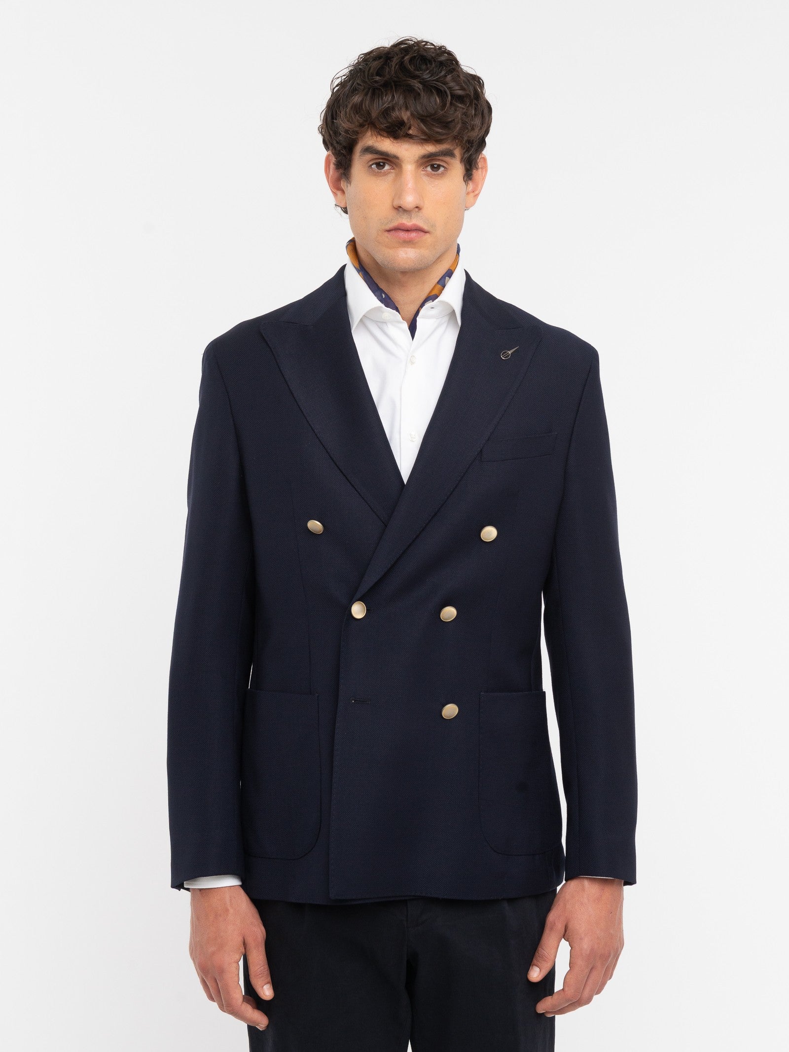 Giacca doppiopetto microtexture in lana vergine 44 / BLU