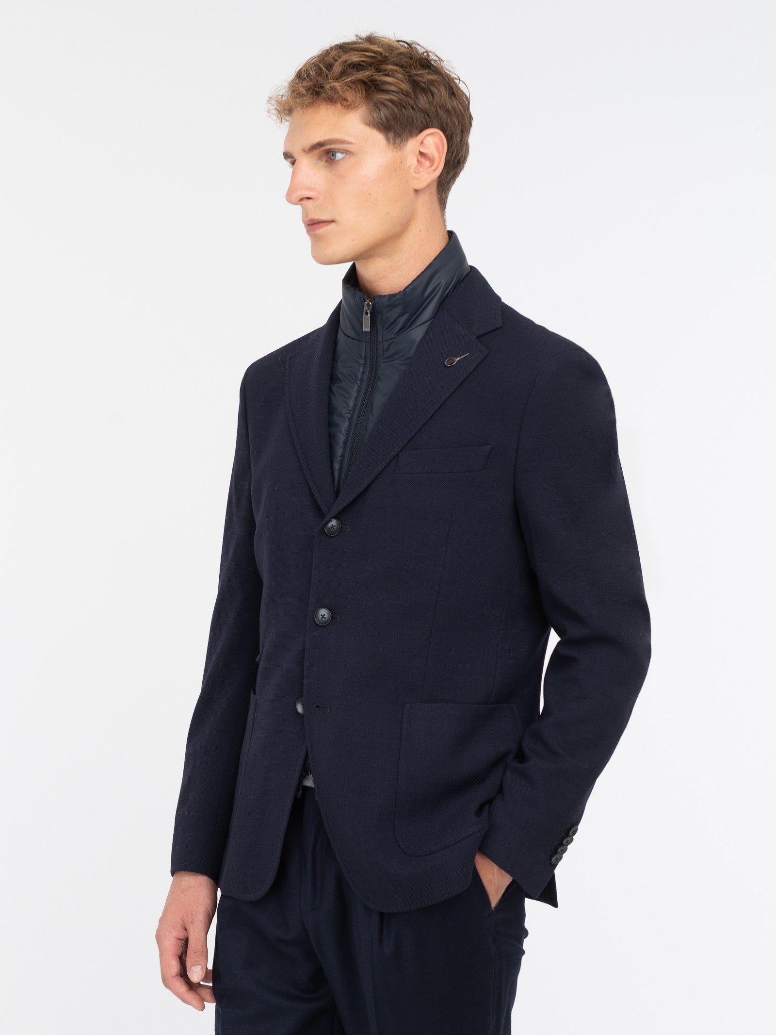 Giacca con pettorina in misto lana stretch 44 / BLU