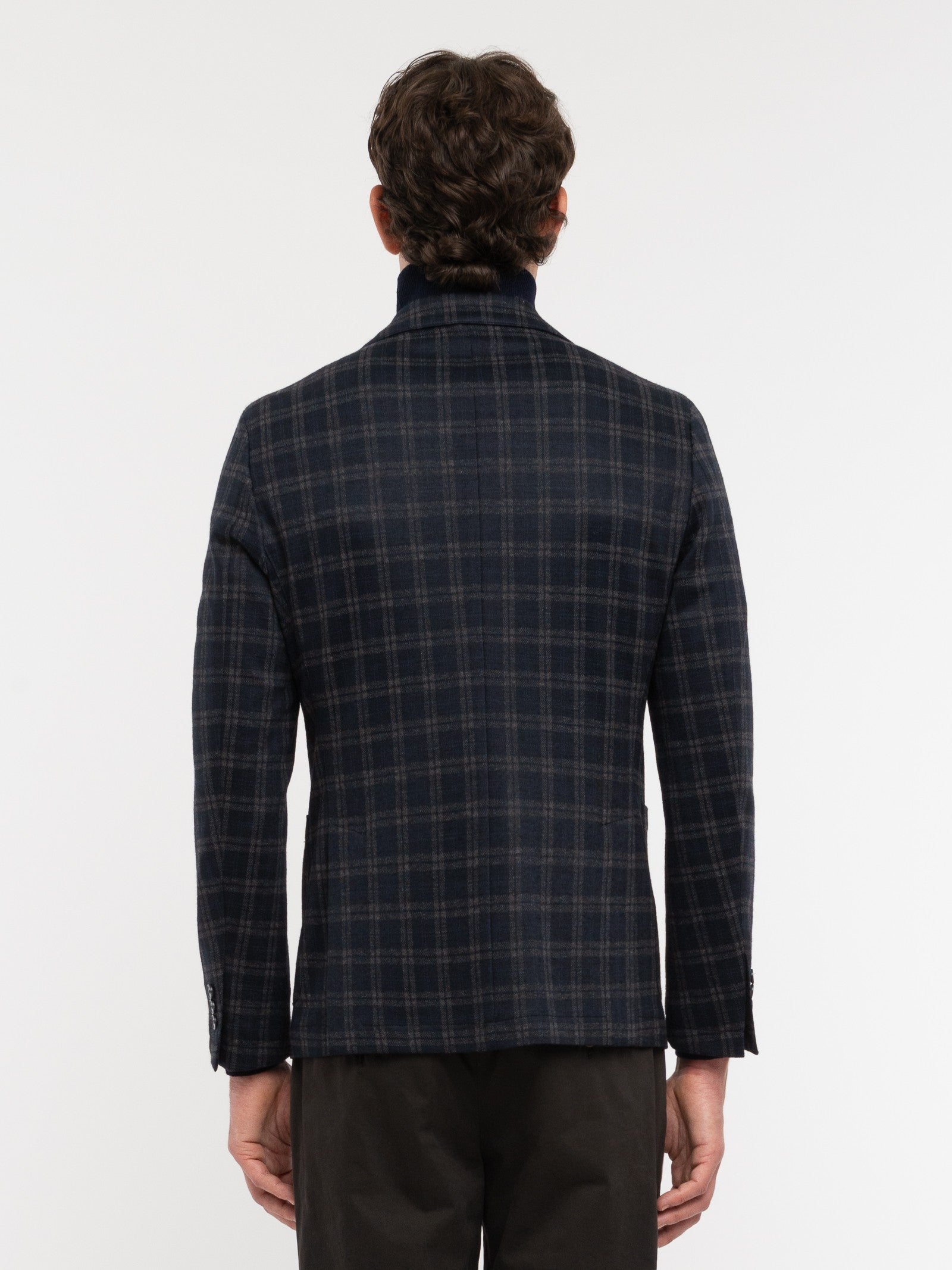 Giacca jersey check misto lana 44 / BLU