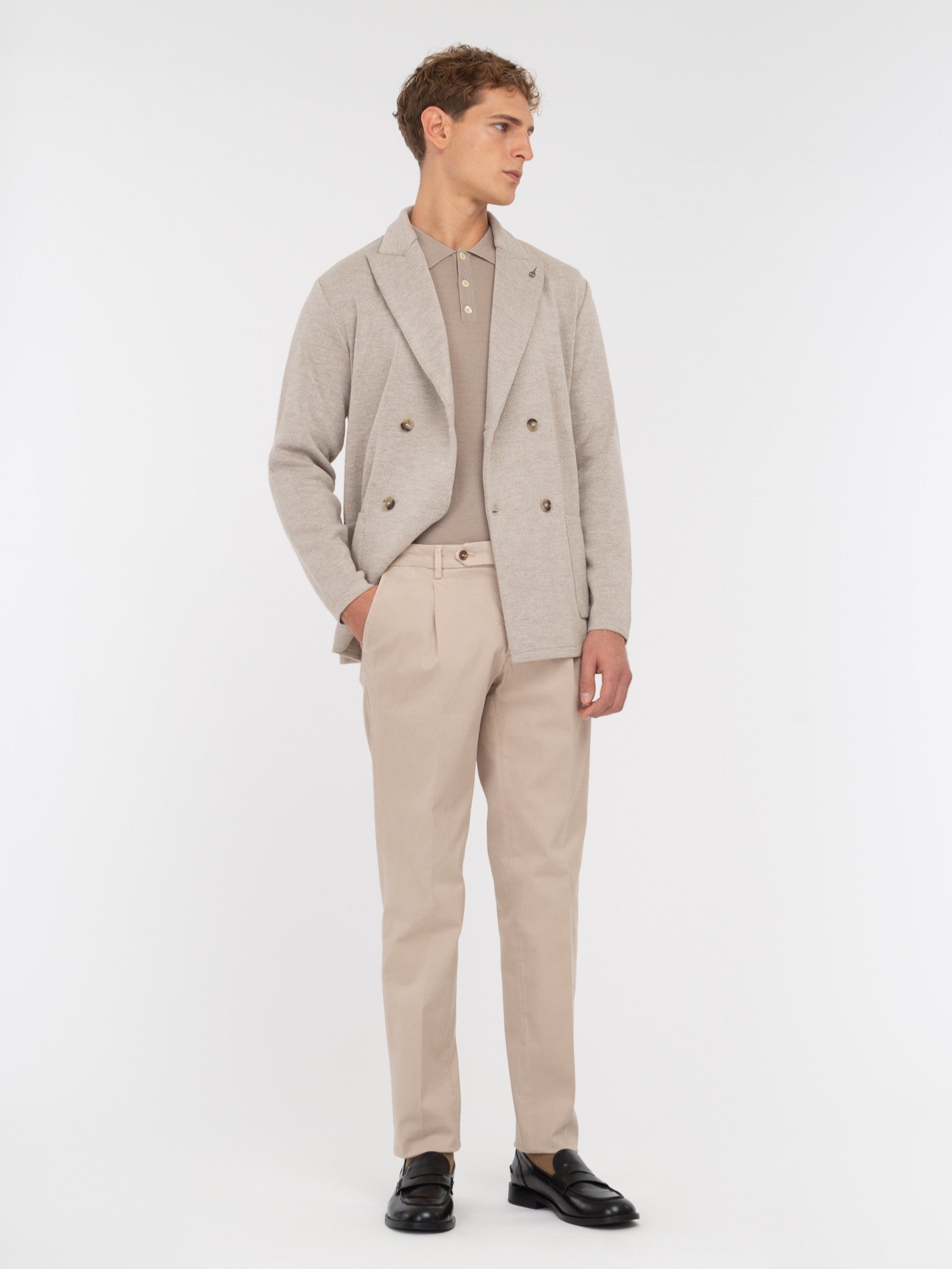 Pantalone pinces gabardina di cotone stretch 44 / BEIGE