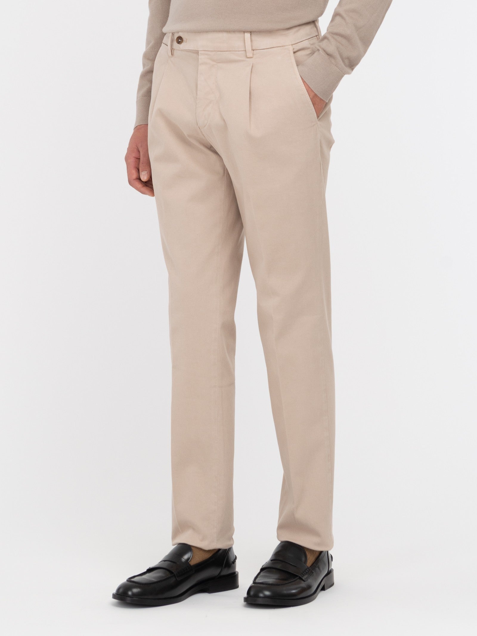 Pantalone pinces gabardina di cotone stretch 44 / BEIGE