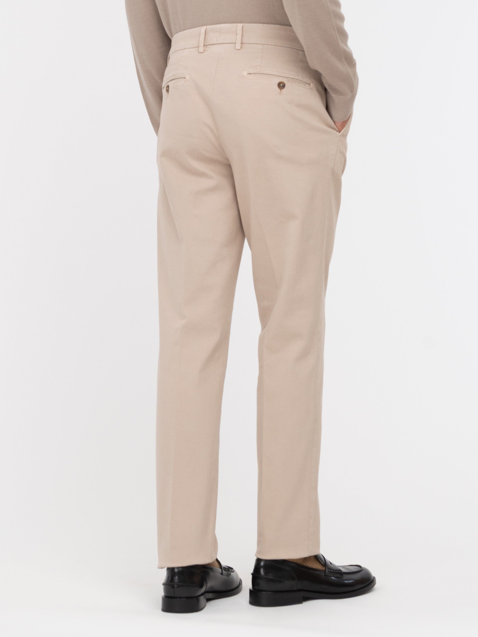 Pantalone pinces gabardina di cotone stretch 44 / BEIGE