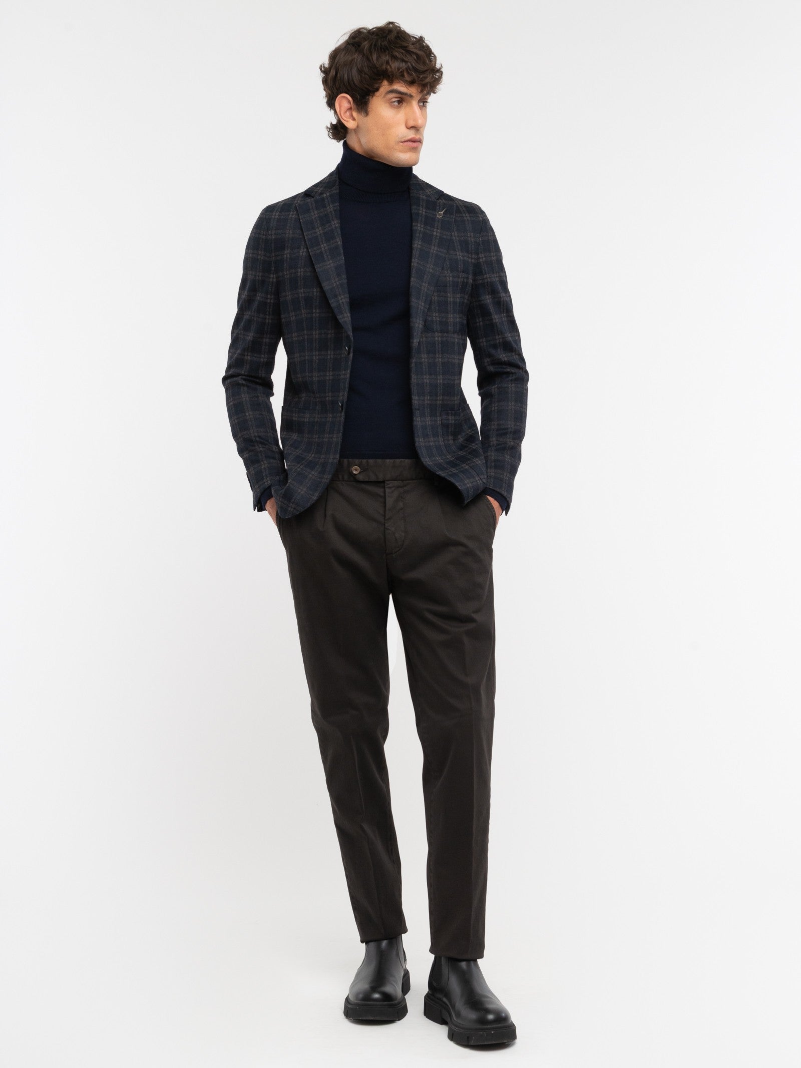 Pantalone pinces gabardina di cotone stretch 44 / MARRONE
