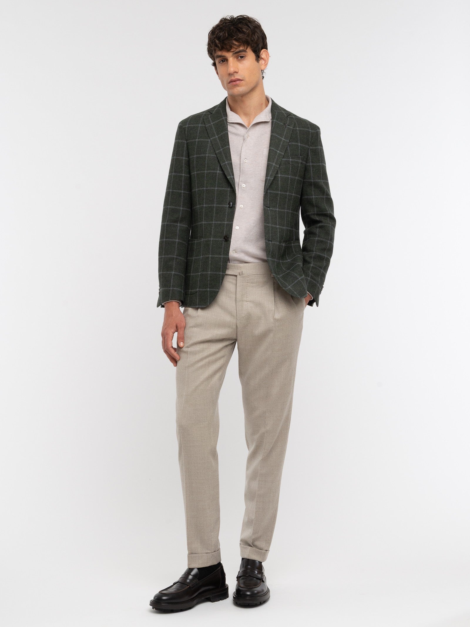 Pantalone pinces flanella di lana stretch 44 / BEIGE
