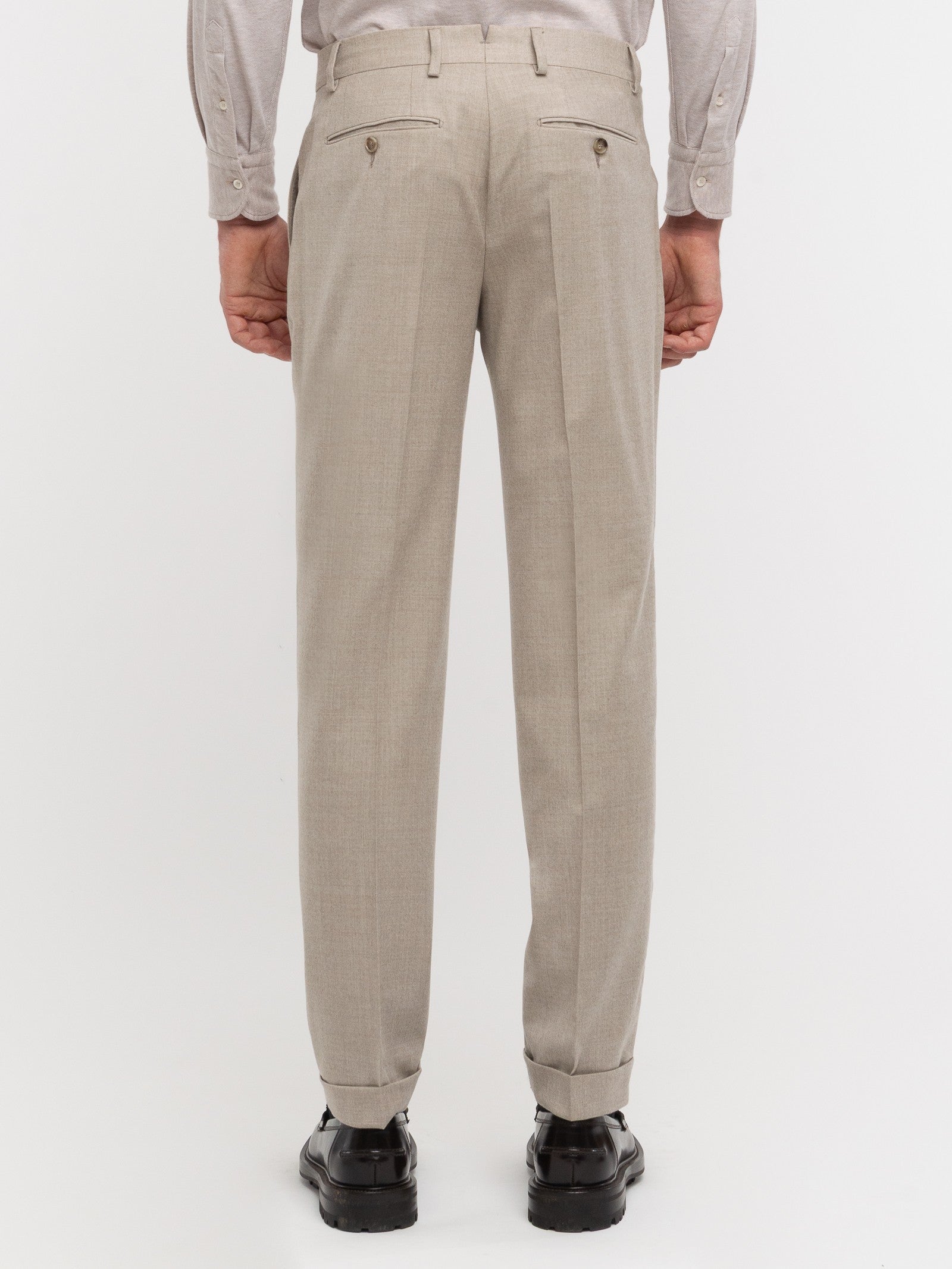 Pantalone pinces flanella di lana stretch 44 / BEIGE