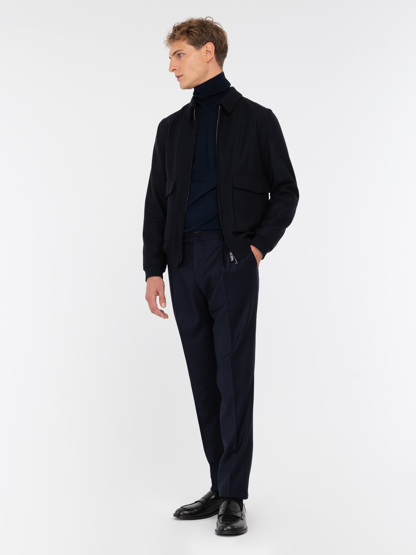 Pantalone pinces flanella di lana stretch 44 / BLU
