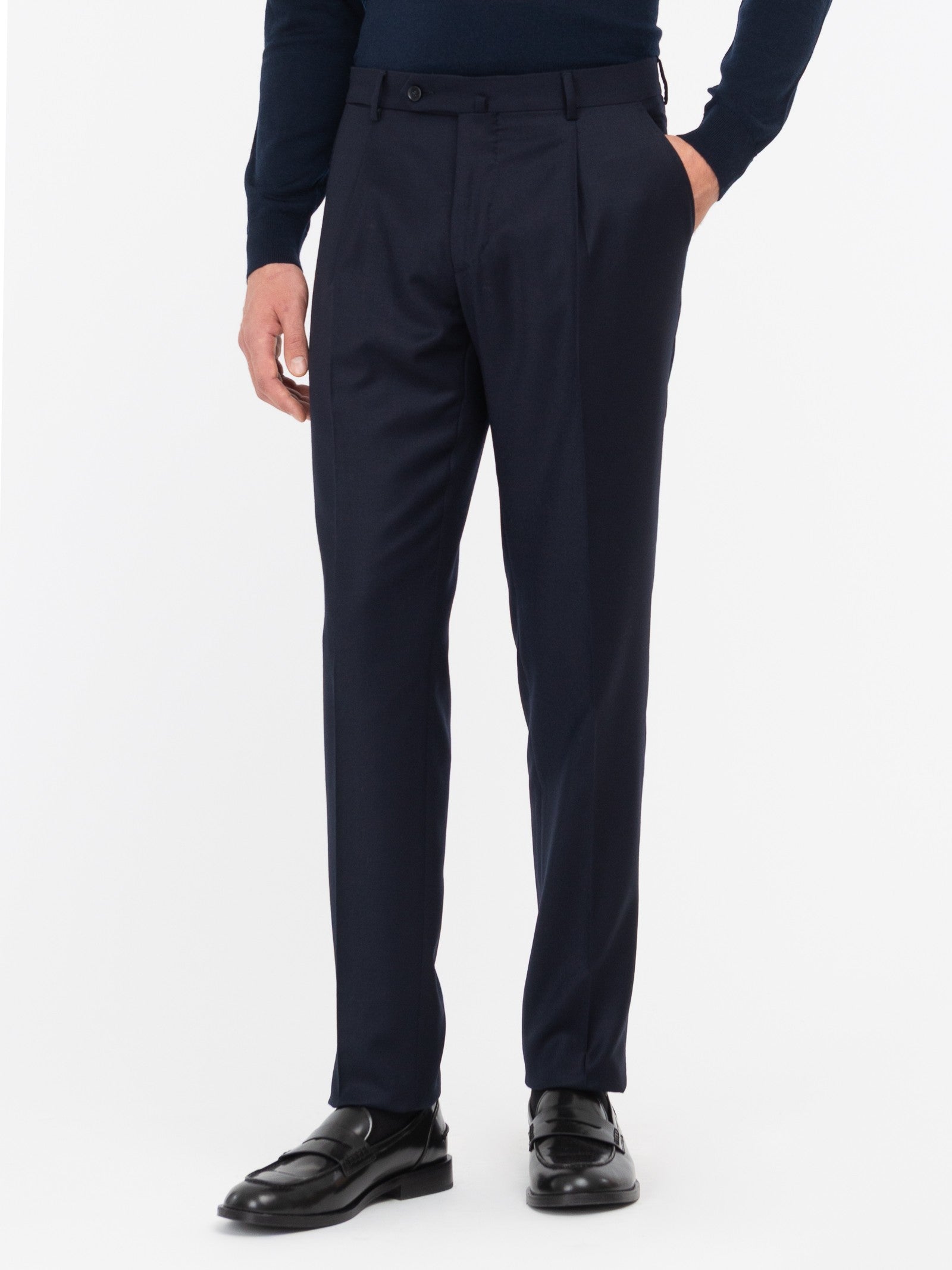 Pantalone pinces flanella di lana stretch 44 / BLU