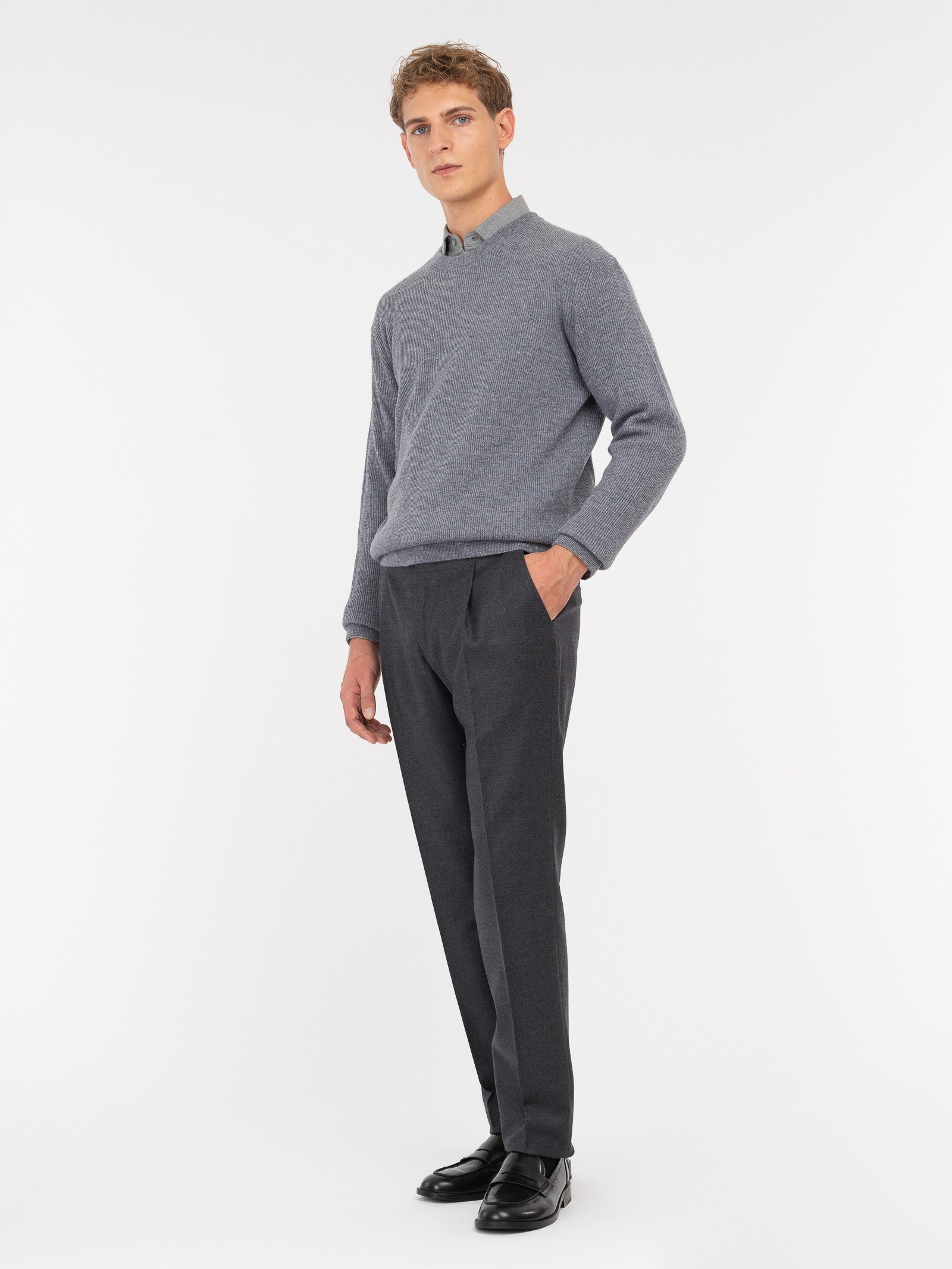 Pantalone pinces flanella di lana stretch 44 / GRIGIO