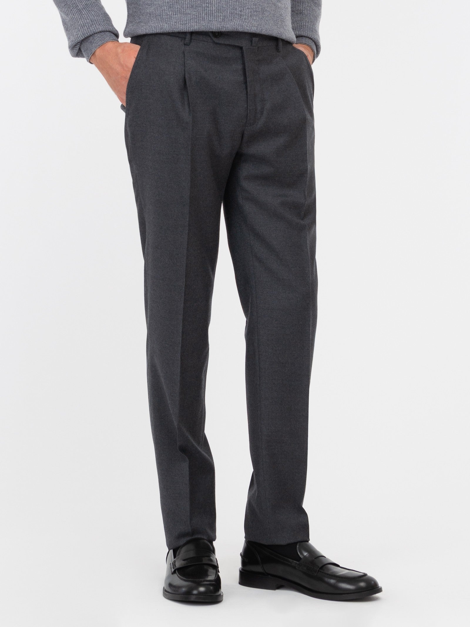 Pantalone pinces flanella di lana stretch 44 / GRIGIO