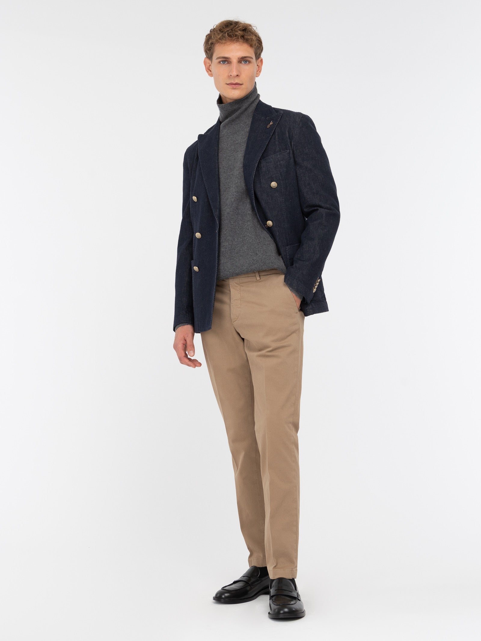 Pantalone slim gabardina di cotone stretch 44 / BEIGE