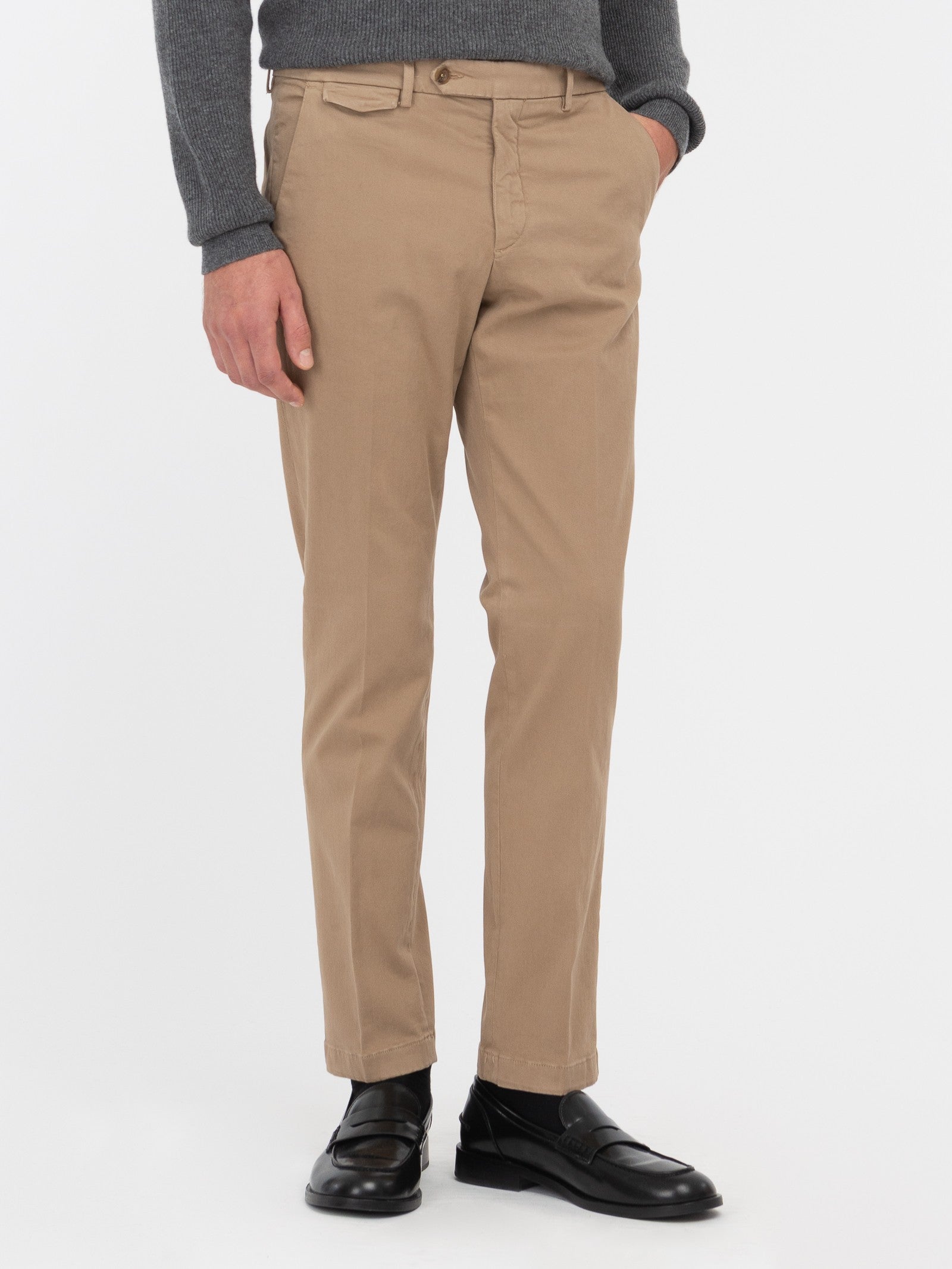 Pantalone slim gabardina di cotone stretch 44 / BEIGE