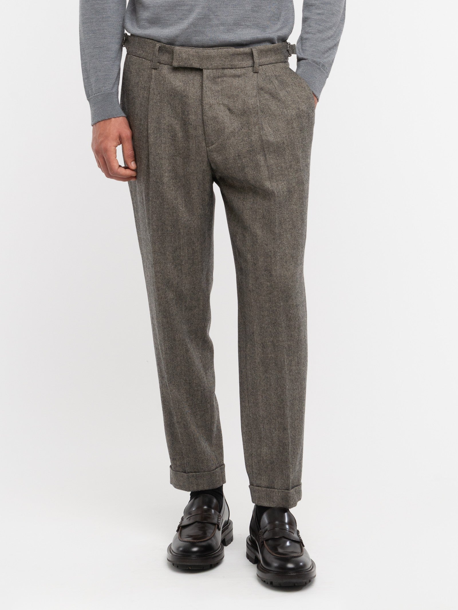 Pantalone pinces maxi resca misto lana stretch 44 / MARRONE