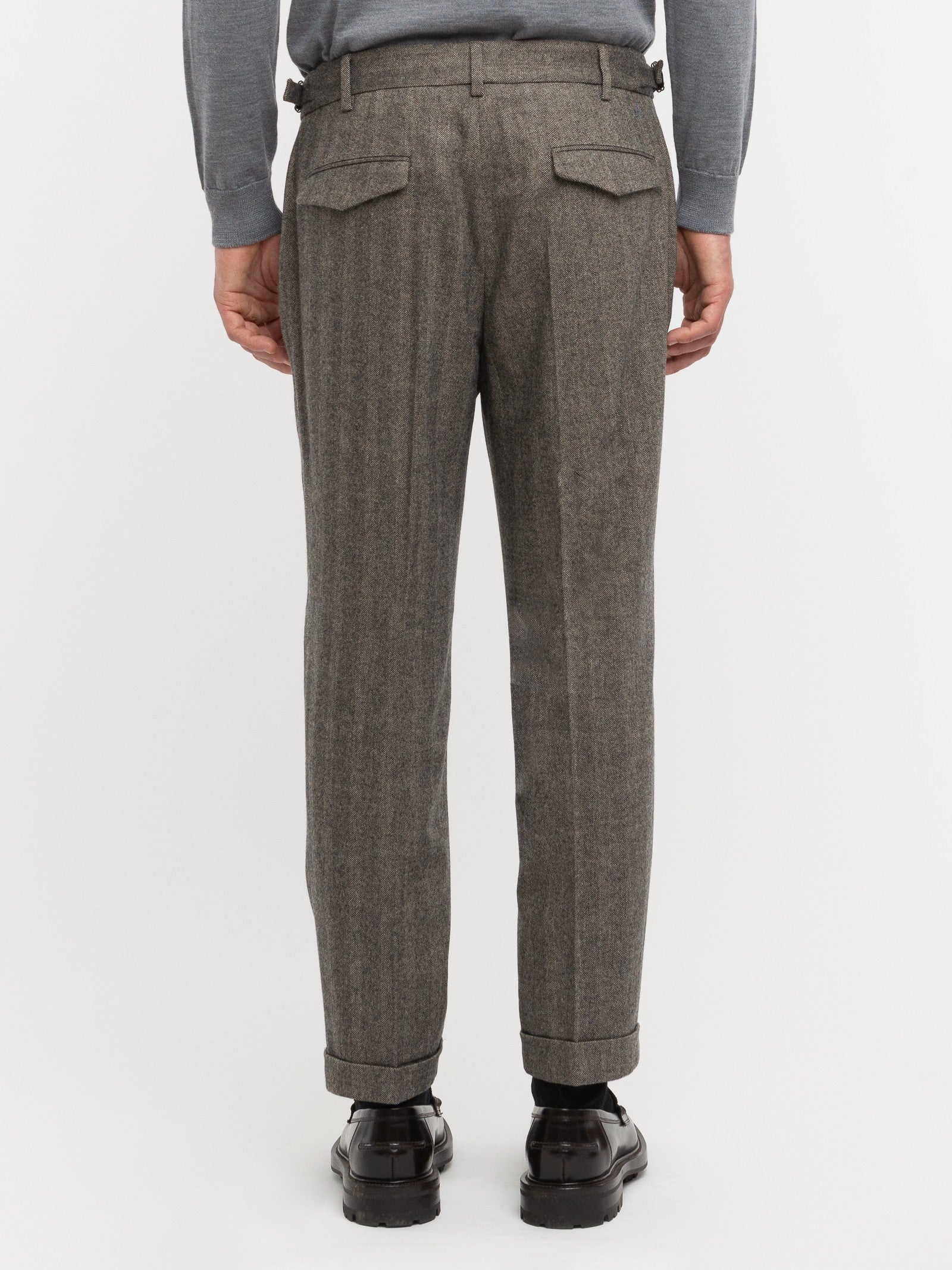 Pantalone pinces maxi resca misto lana stretch 44 / MARRONE