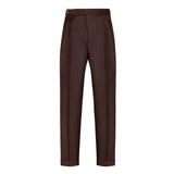 Pantalone doppia pinces flanella di lana stretch 44 / MARRONE