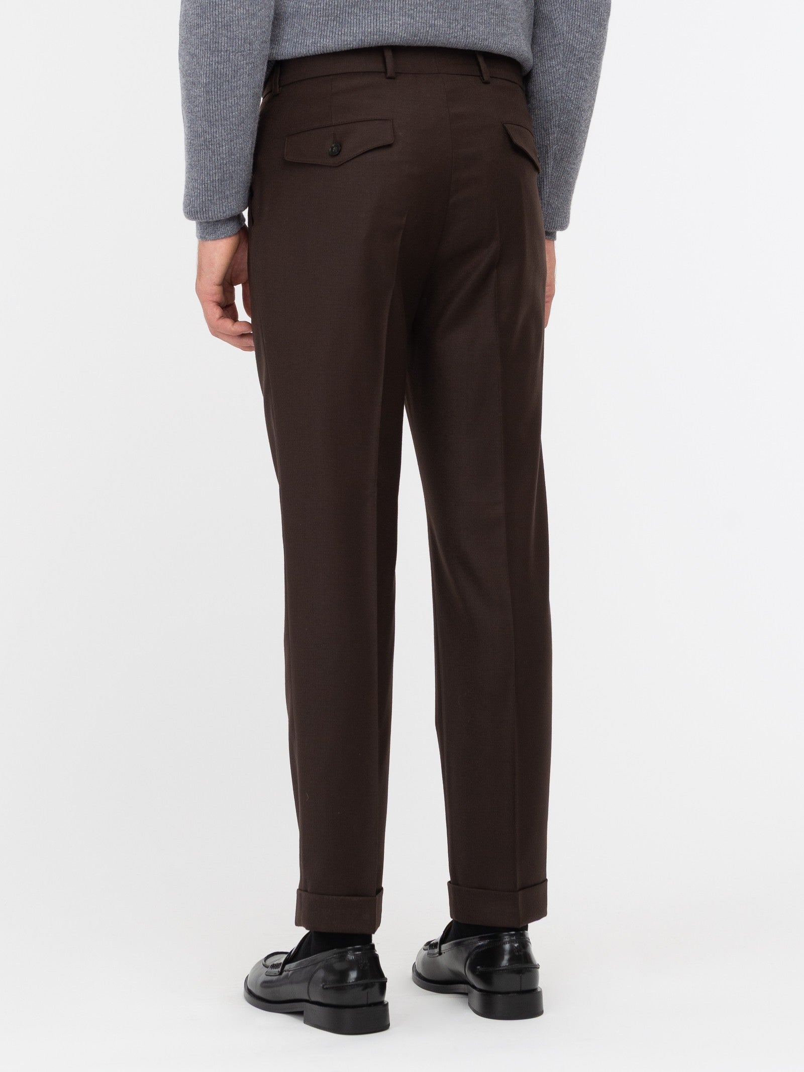 Pantalone doppia pinces flanella di lana stretch 44 / MARRONE