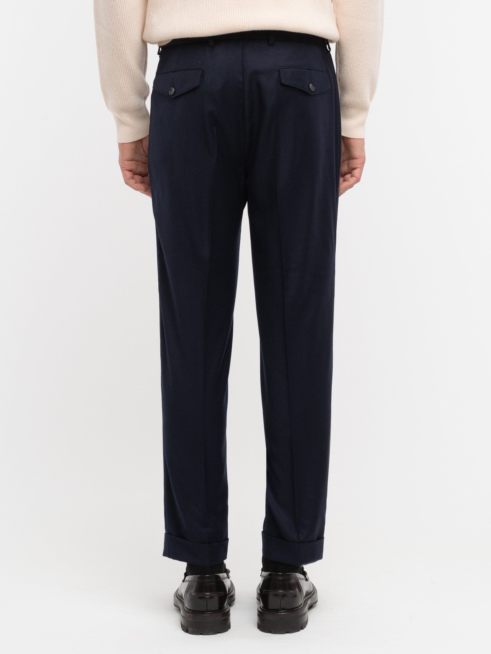 Pantalone doppia pinces flanella di lana stretch 44 / BLU