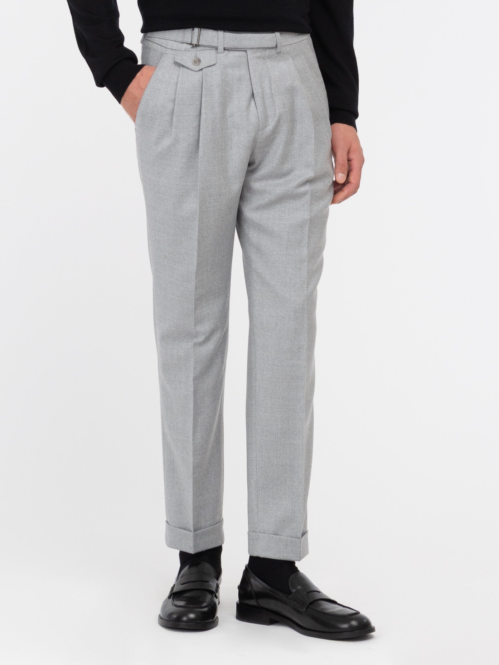 Pantalone doppia pinces flanella di lana stretch 44 / GRIGIO