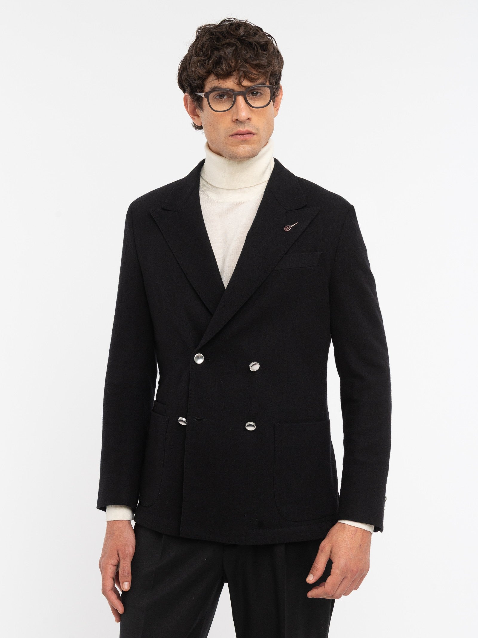 Giacca doppiopetto in flanella misto lana stretch 44 / NERO