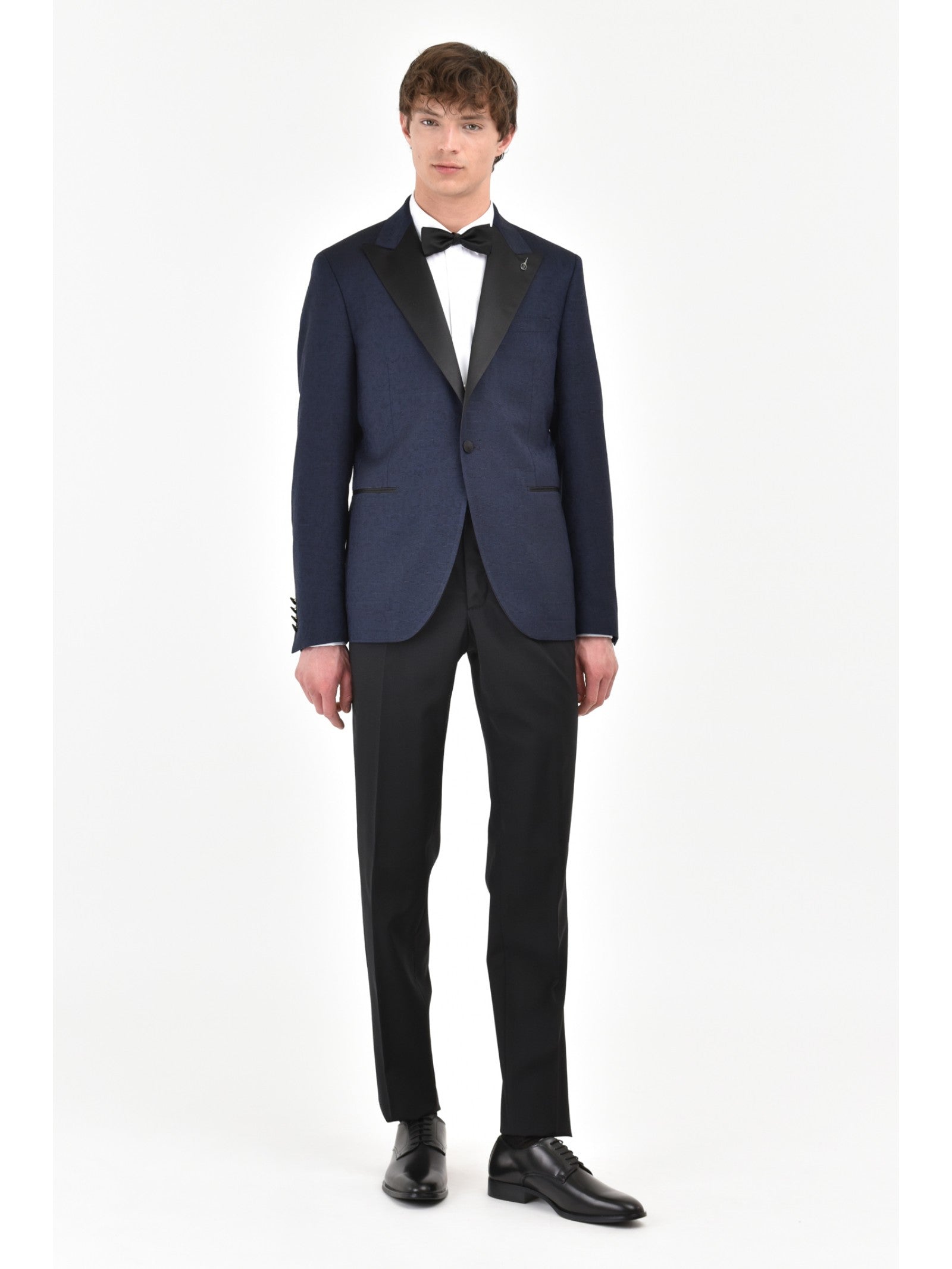 Giacca smocking in lana seta jacquard 44 / BLU