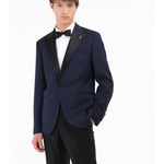 Giacca smocking in lana seta jacquard 44 / BLU