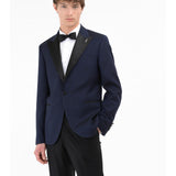 Giacca smocking in lana seta jacquard 44 / BLU