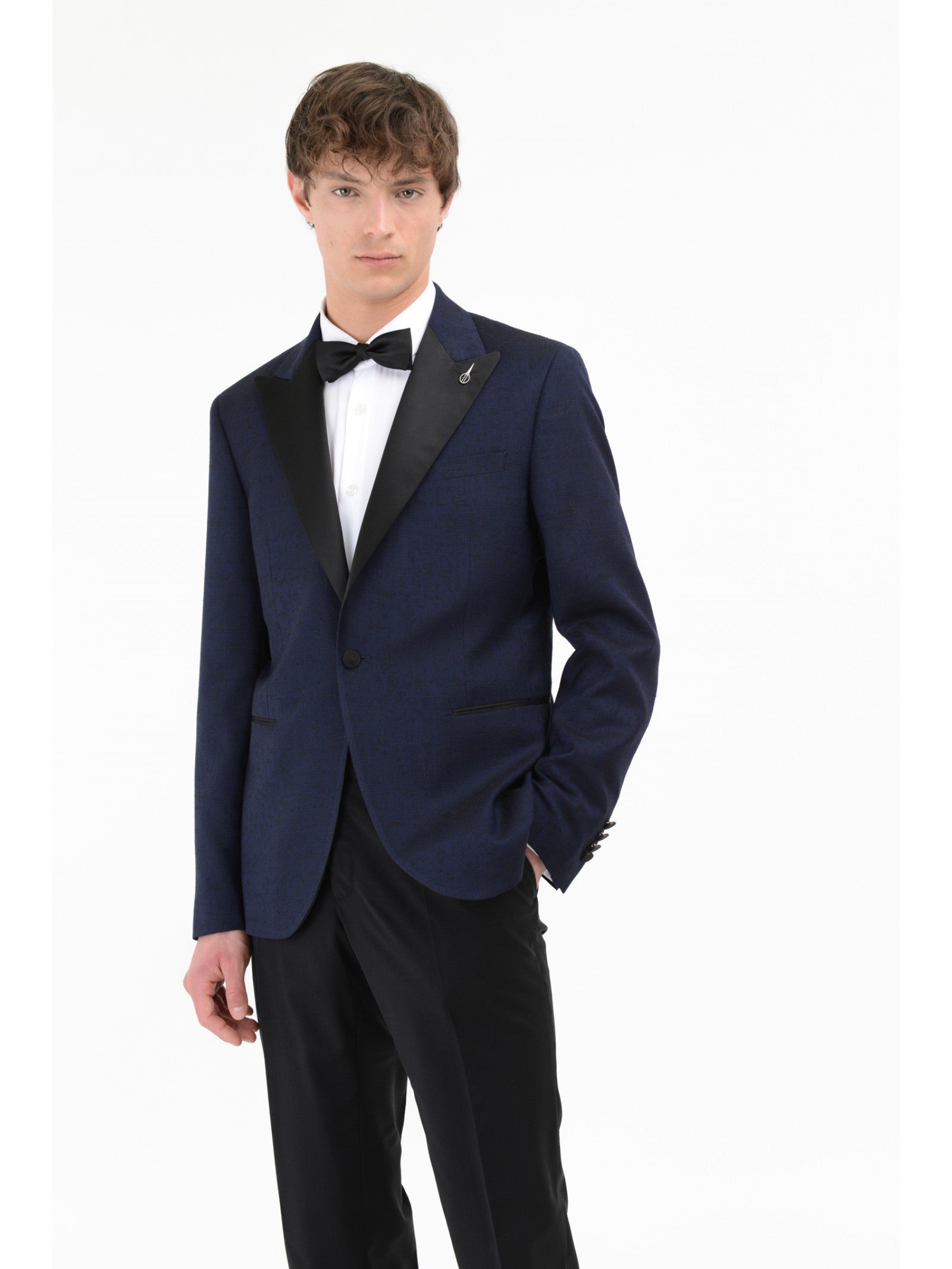 Giacca smocking in lana seta jacquard 44 / BLU