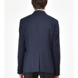Giacca smocking in lana seta jacquard 44 / BLU