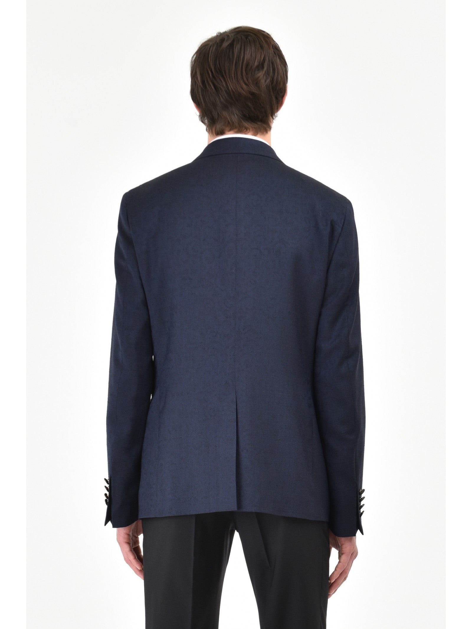 Giacca smocking in lana seta jacquard 44 / BLU
