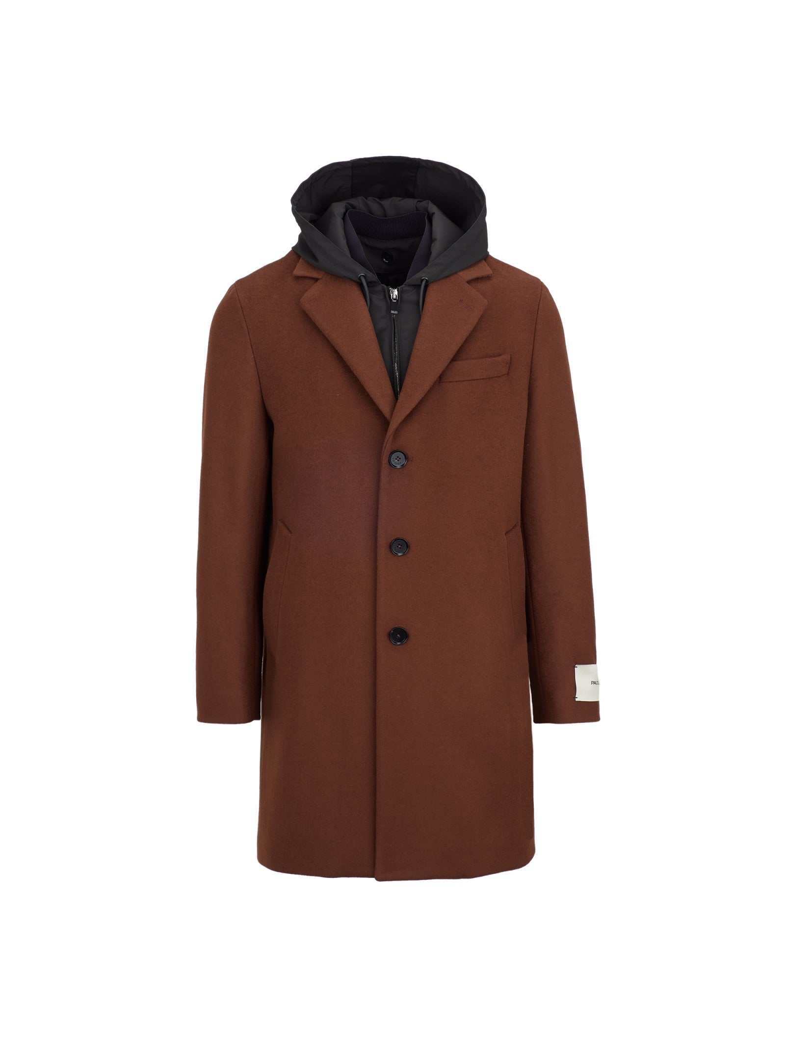 Cappotto con pettorina cappuccio in beaver lana cashmere 44 / MARRONE
