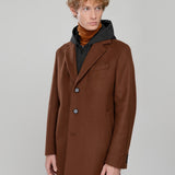 Cappotto con pettorina cappuccio in beaver lana cashmere 44 / MARRONE