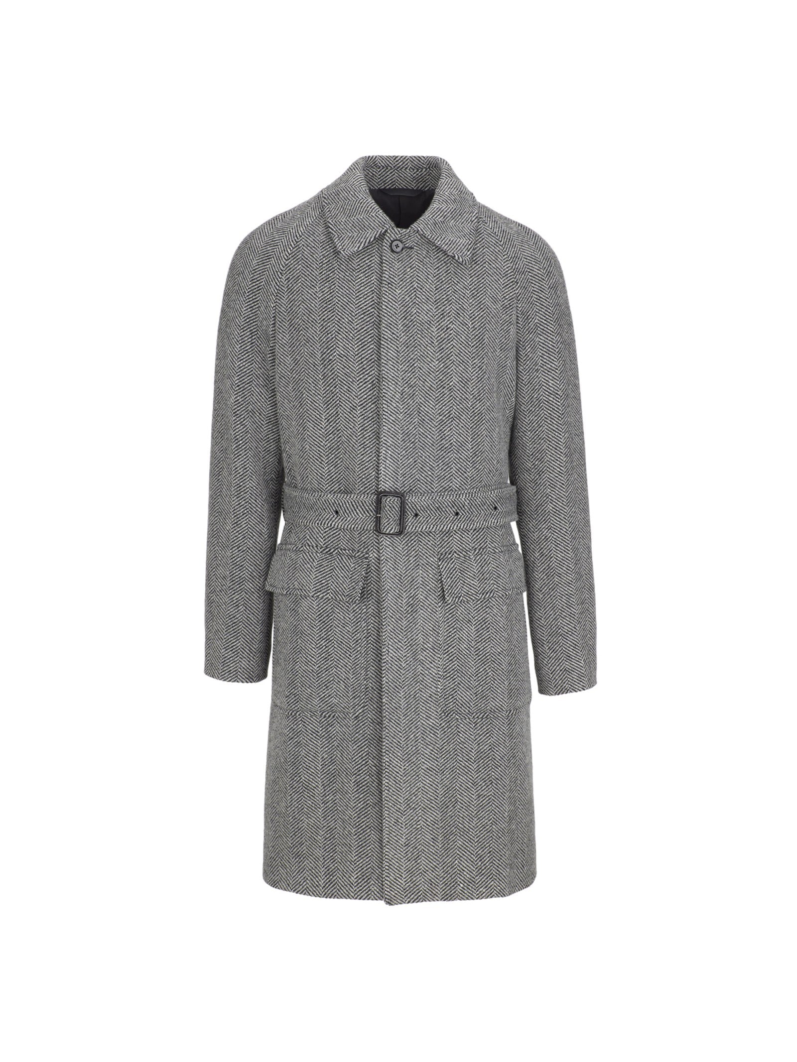 Cappotto con cinta resca melange` misto lana 44 / GRIGIO