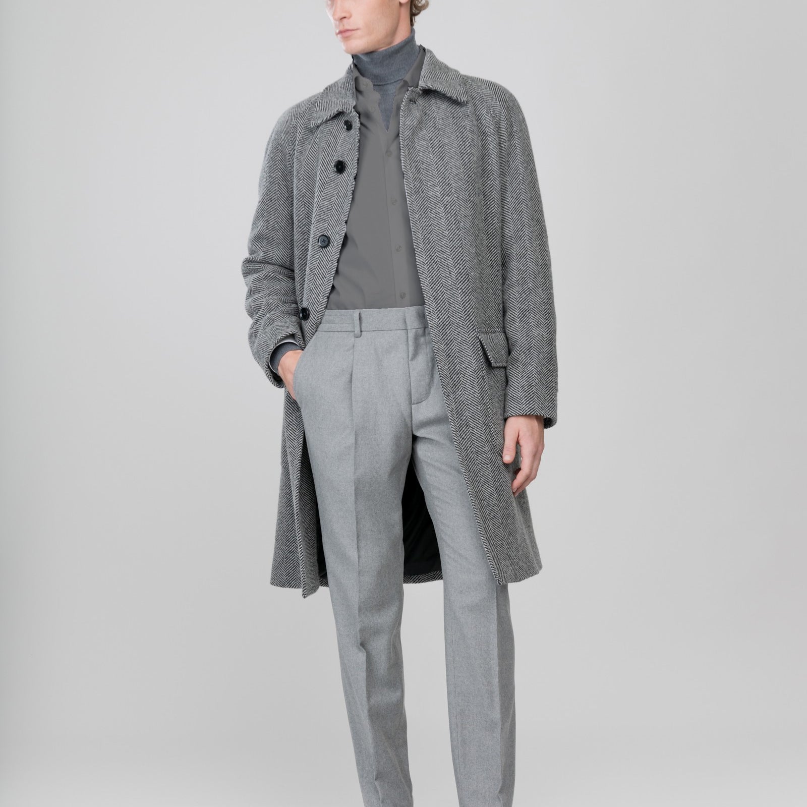 Cappotto con cinta resca melange` misto lana 44 / GRIGIO