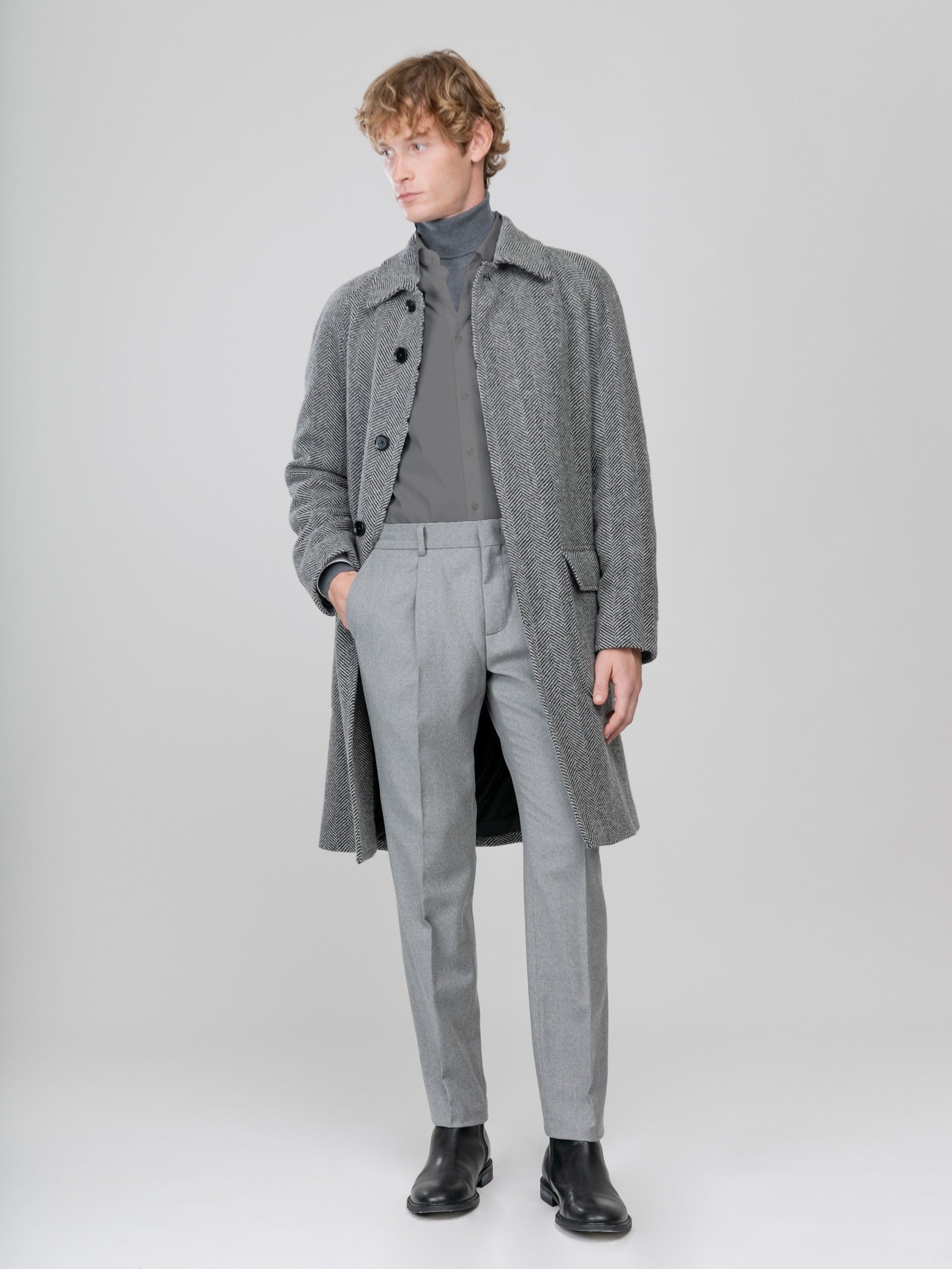 Cappotto con cinta resca melange` misto lana 44 / GRIGIO