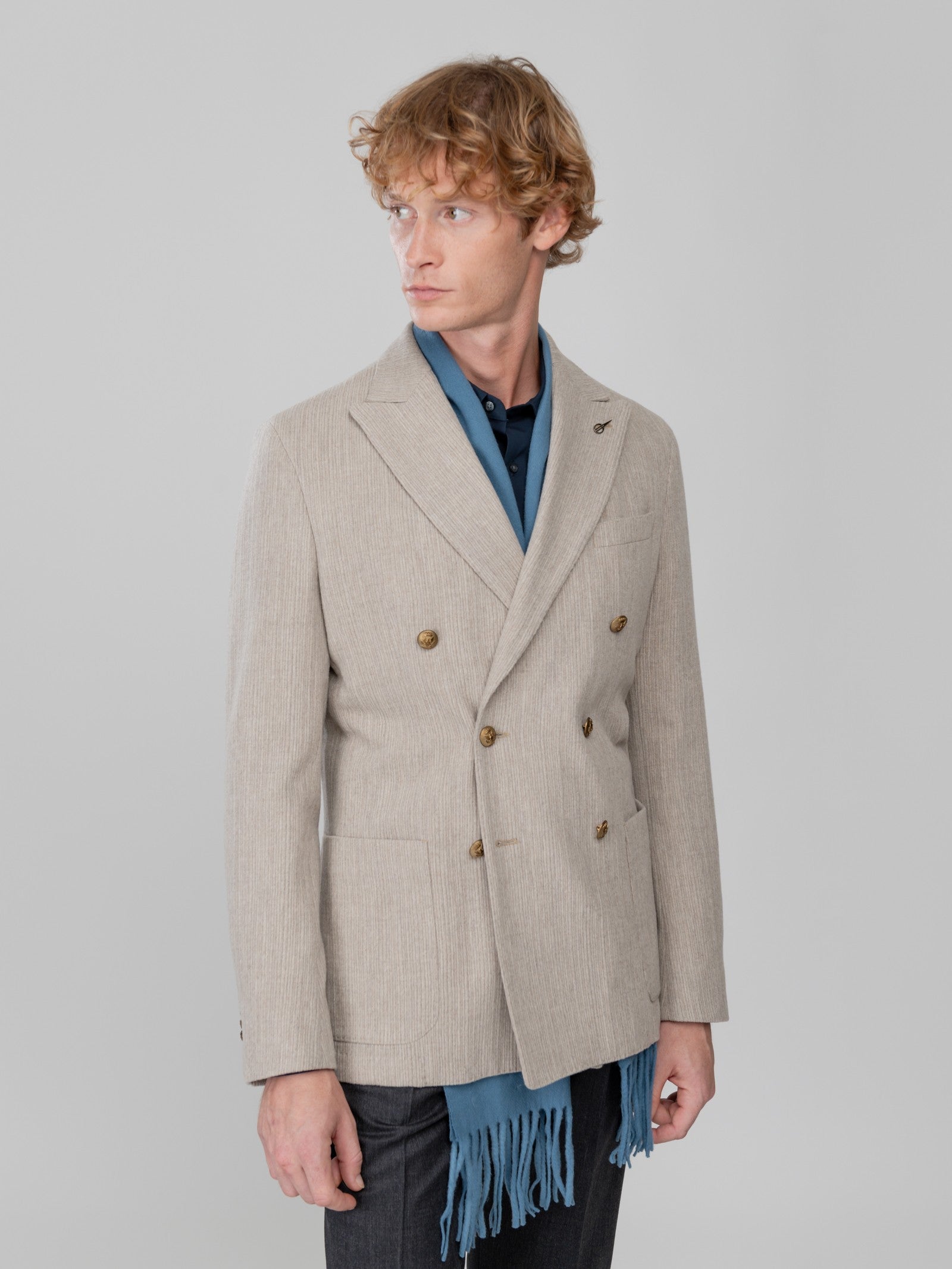 Giacca doppio petto velluto a coste in lana cashmere 44 / BEIGE