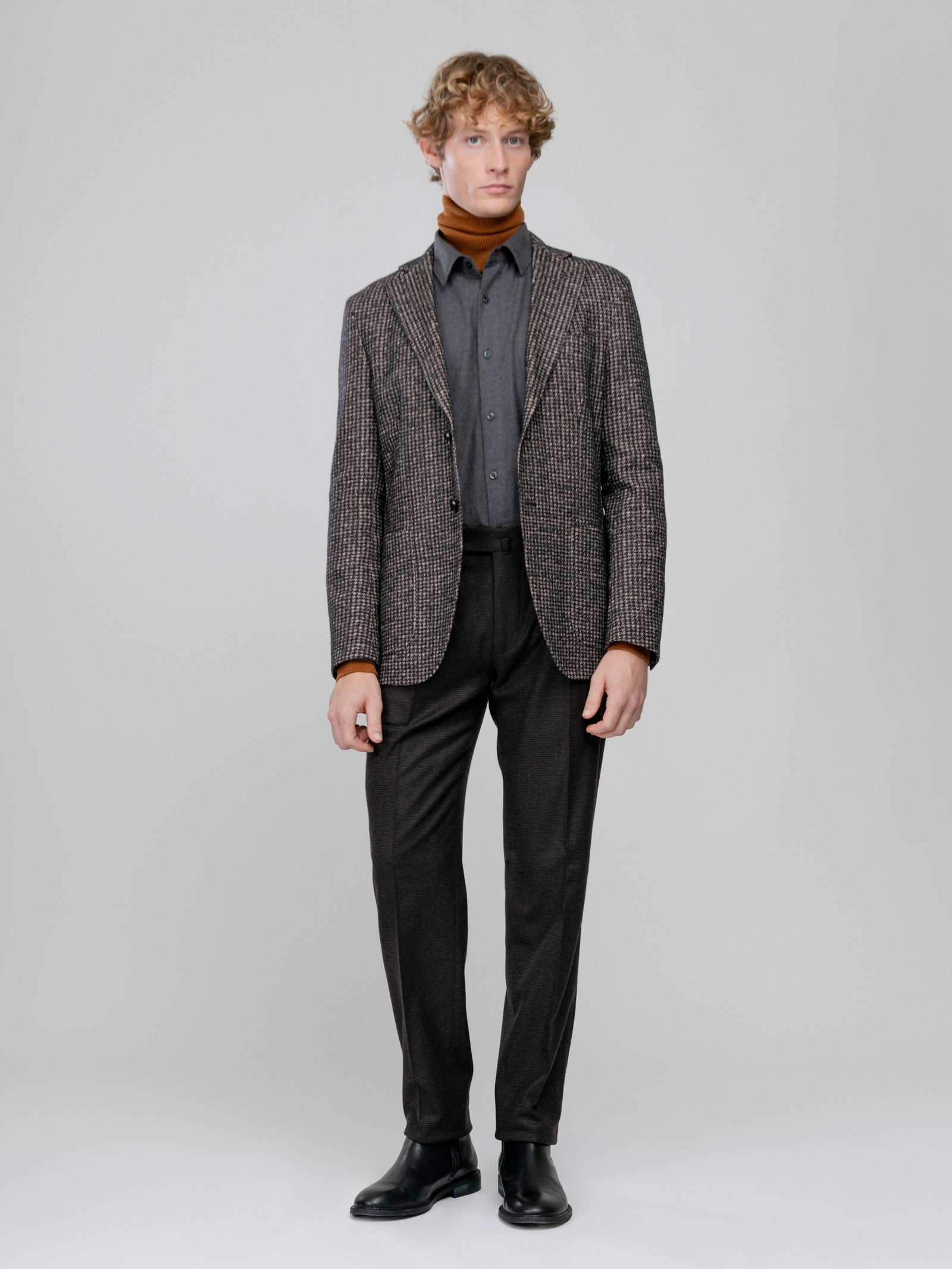 Giacca slim in jersey lana cotone pied de poule 44 / MARRONE