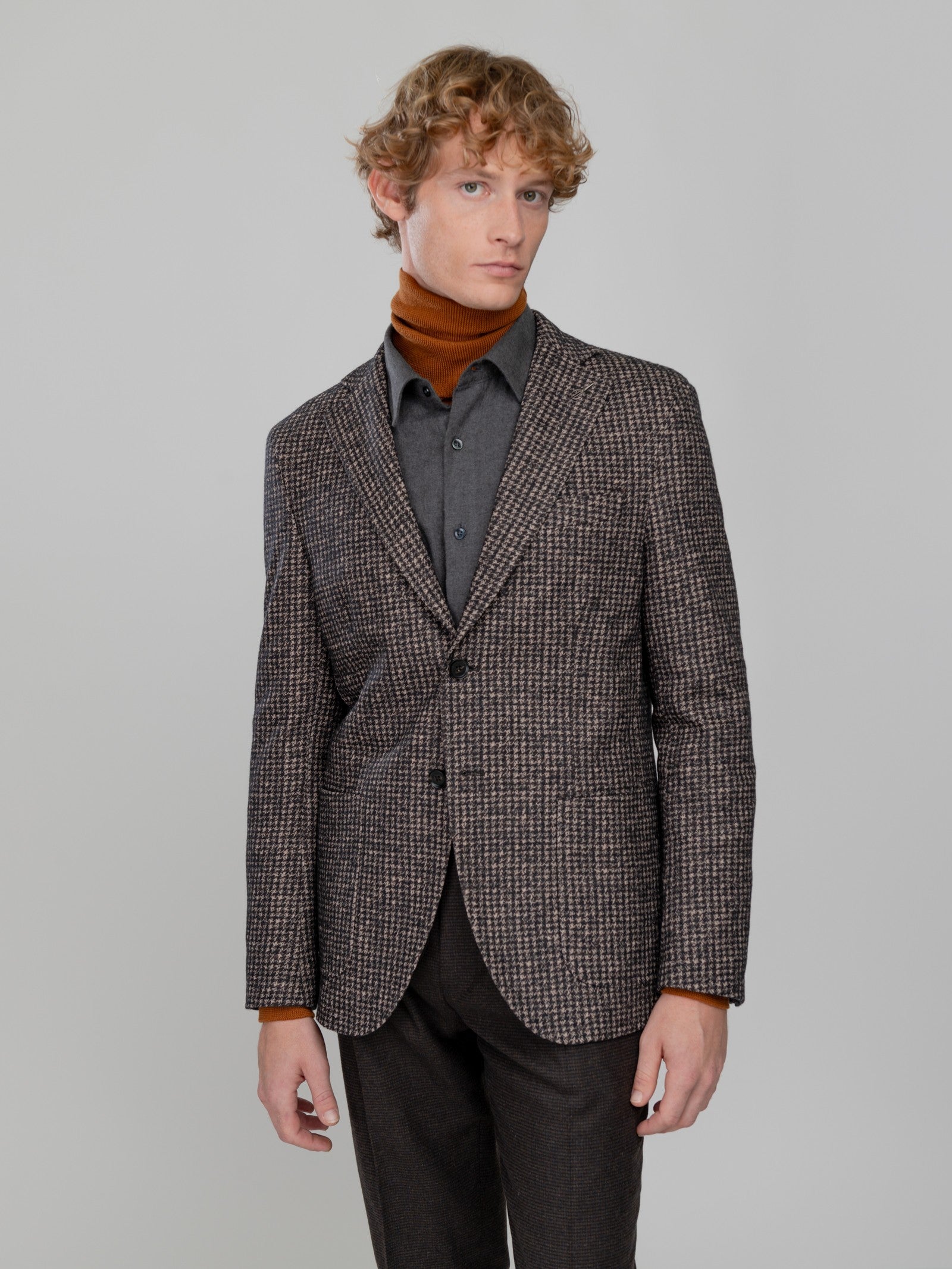 Giacca slim in jersey lana cotone pied de poule 44 / MARRONE