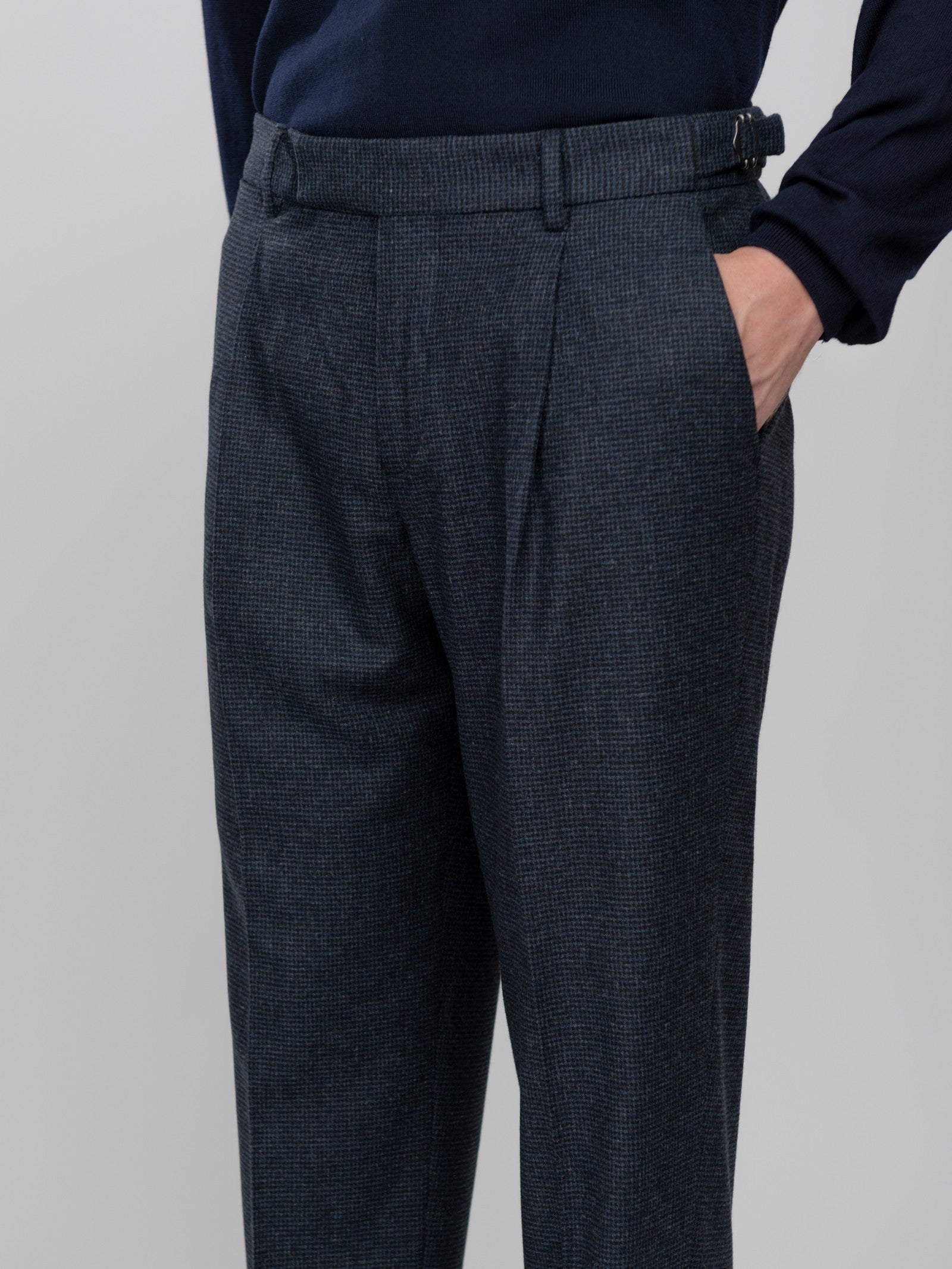 Pantalone baggy micro pied de poule misto lana 44 / BLU