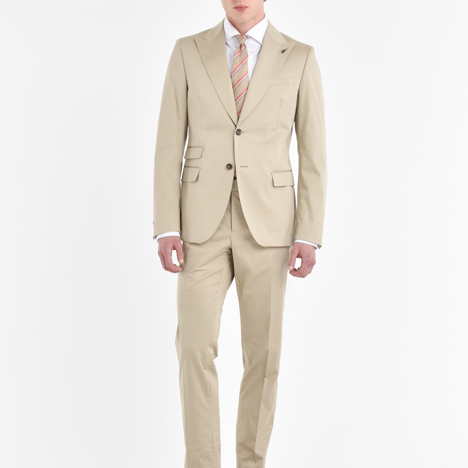 Abito slim raso di cotone stretch 44 / BEIGE