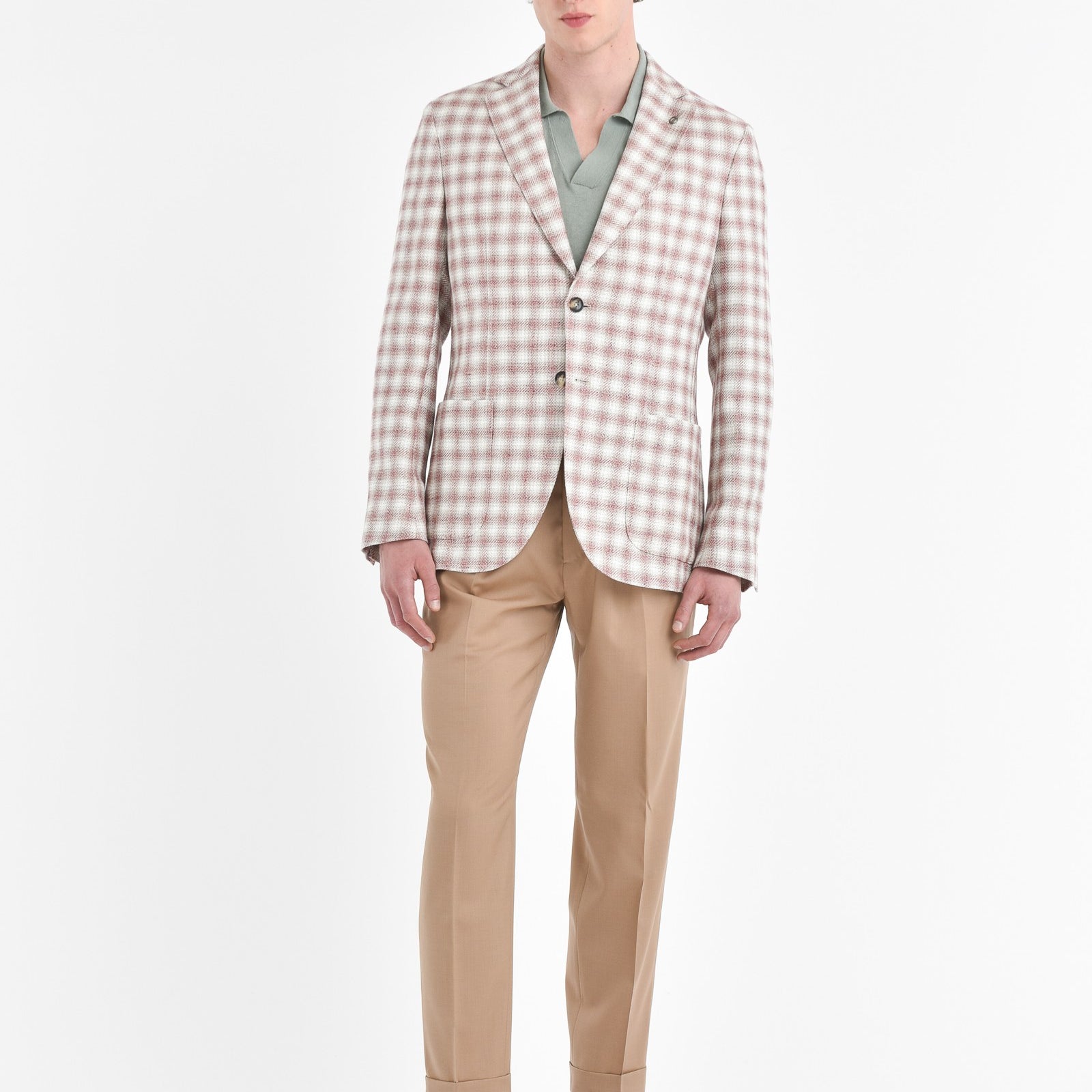 Giacca slim check cotone lino delavè 44 / BEIGE